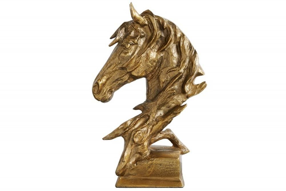 Pferde LebensWohnArt gold Skulptur Pferdekopf 40cm Deko-Figur UMA Dekoobjekt Aluminium