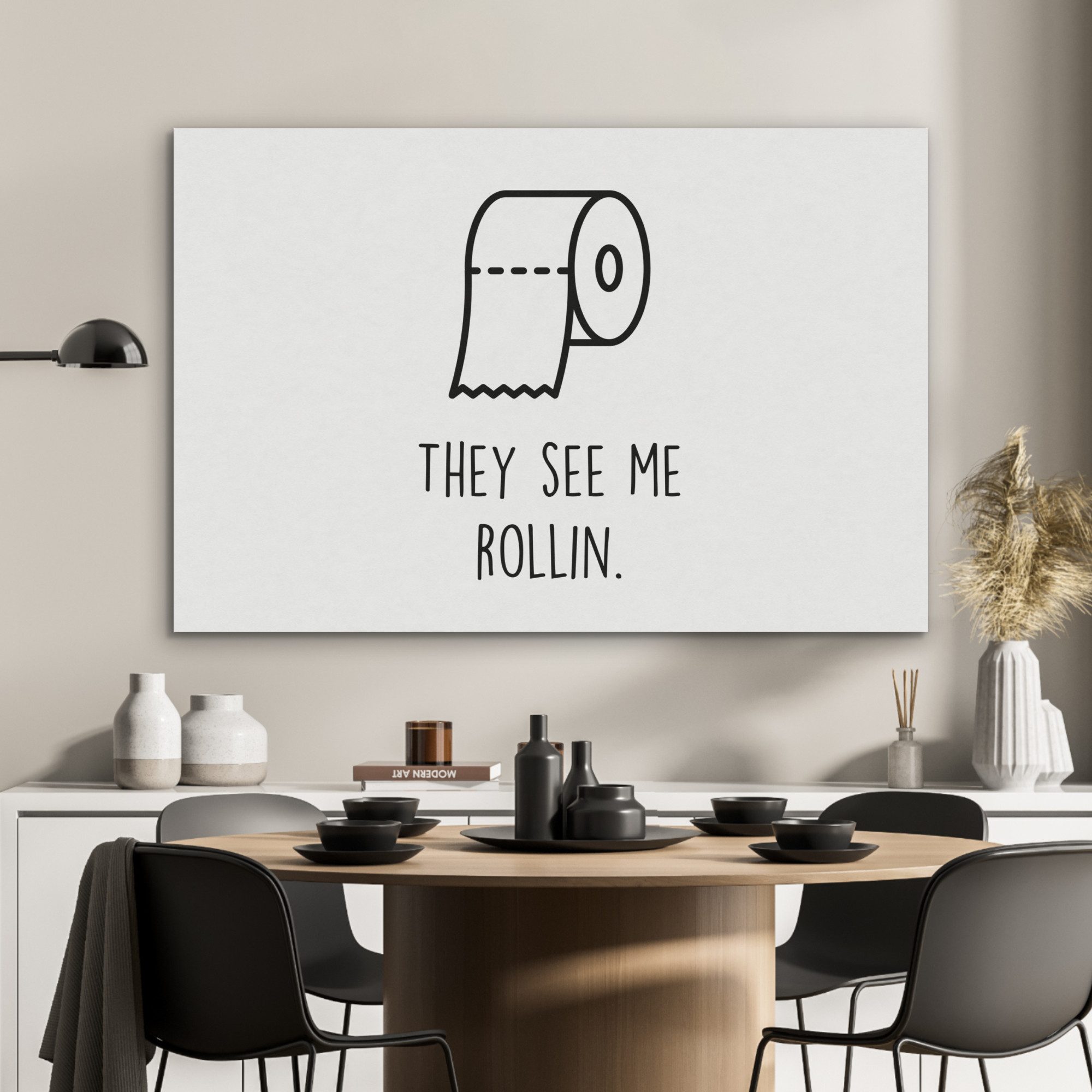 MuchoWow Gemälde Sprüche - WC-Papier - They see me rollin - Weiß - Zitat, Fotodruck (1 St), Akustikbilder Schallabsorber, Wandpaneele, Akustikpaneele 90x60 cm