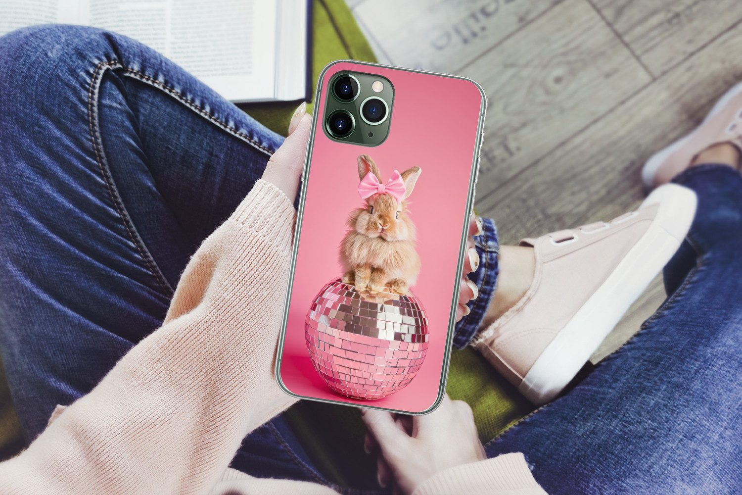 MuchoWow Handyhülle für Apple iPhone 11 Pro Schleife - Discoball - Kaninchen, Smartphone-Bumper, Print, Handy Schutzhülle Dünn
