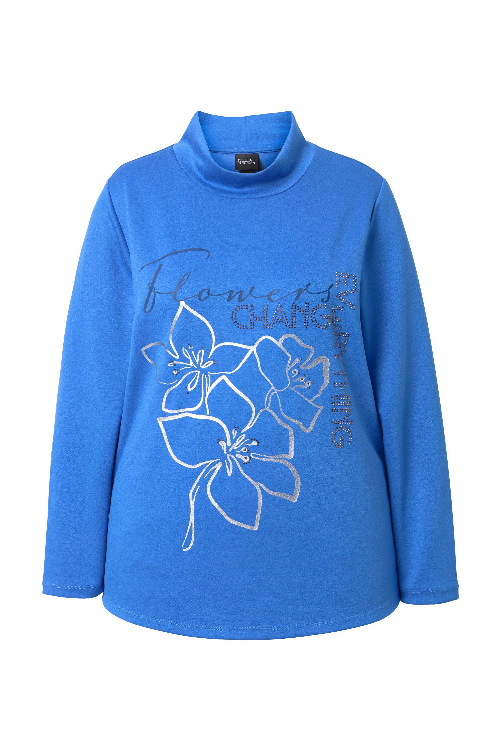 Ulla Popken Sweatshirt Sweatshirt Blüten Ziersteine Stehkragen Langarm günstig online kaufen