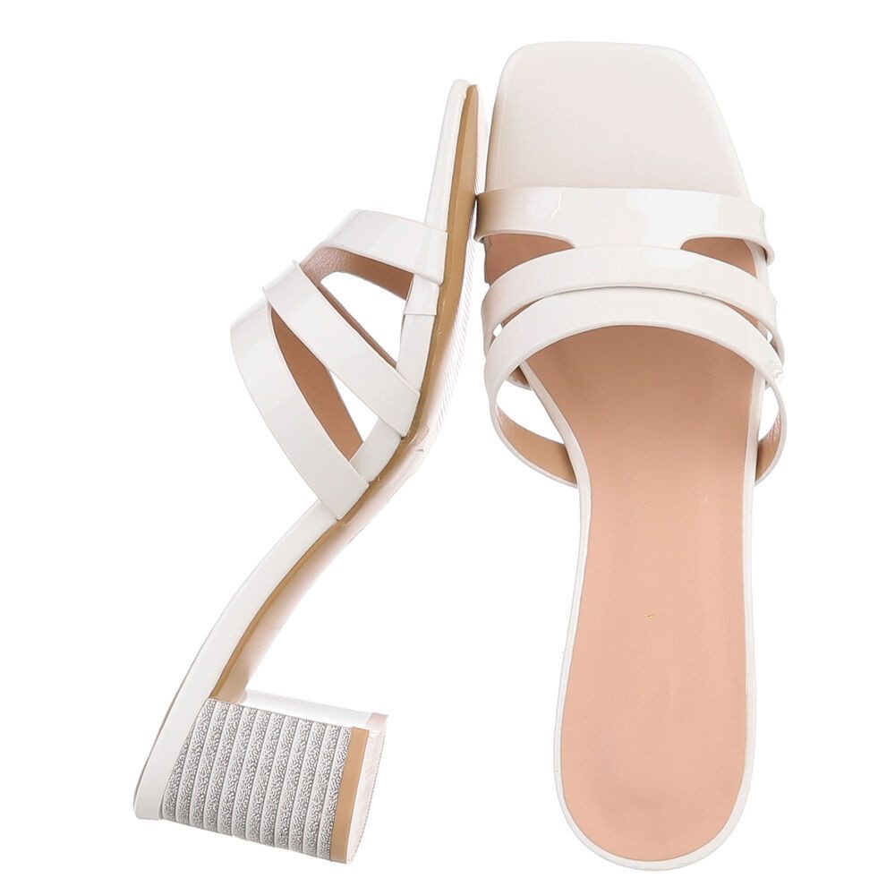 Ital-Design Damen Sandalette mit Blockabsatz und Riemen Pantolette (91971133) Blockabsatz Sandalen & Sandaletten in Weiß