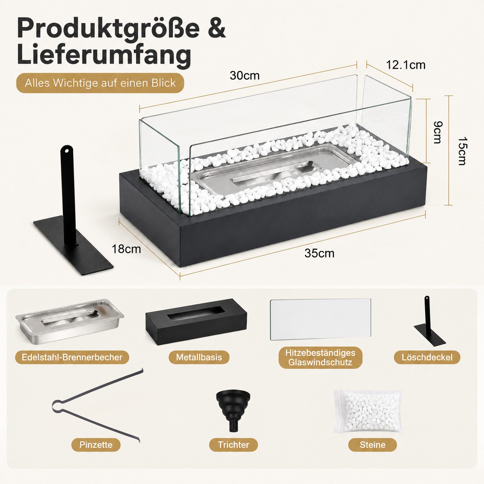 Nettlife Tischfeuer Ethanol Tischkamin Eckig/Rund Kamin Indoor Outdoor Tischfeuerstelle (Set, für Tisch, Terrasse, Balkon & Garten), Die Party Geschenkideens od – Bild 5 von 5