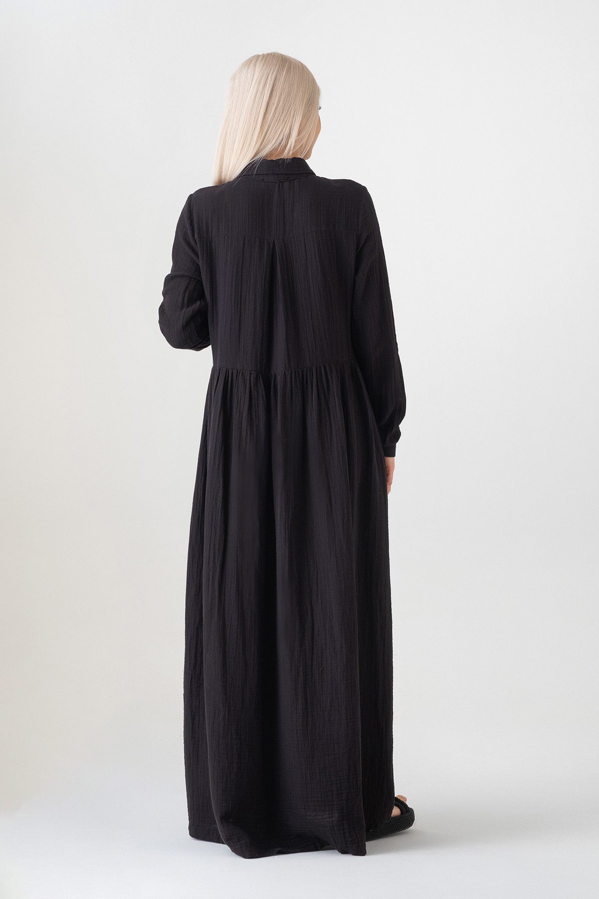WENOR Sommerkleid Musselin Maxikleid 100% Baumwolle, mit Knopfleiste, 145 cm Modest hoher Tragekomfort, blickdicht, figurumspielend – Bild 5 von 5