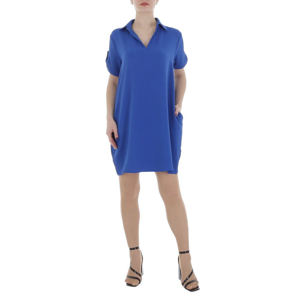 Ital-Design Tunikakleid Damen Freizeit (86164436) Kreppoptik/gesmokt Kleid in Blau