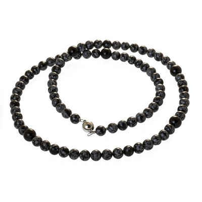 Bella Carina Perlenkette Lange Kette mit Schneeflocken Obsidian und Achat