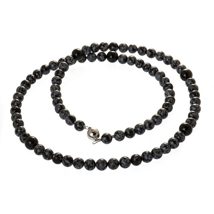 Bella Carina Perlenkette Lange Kette mit Schneeflocken Obsidian und Achat