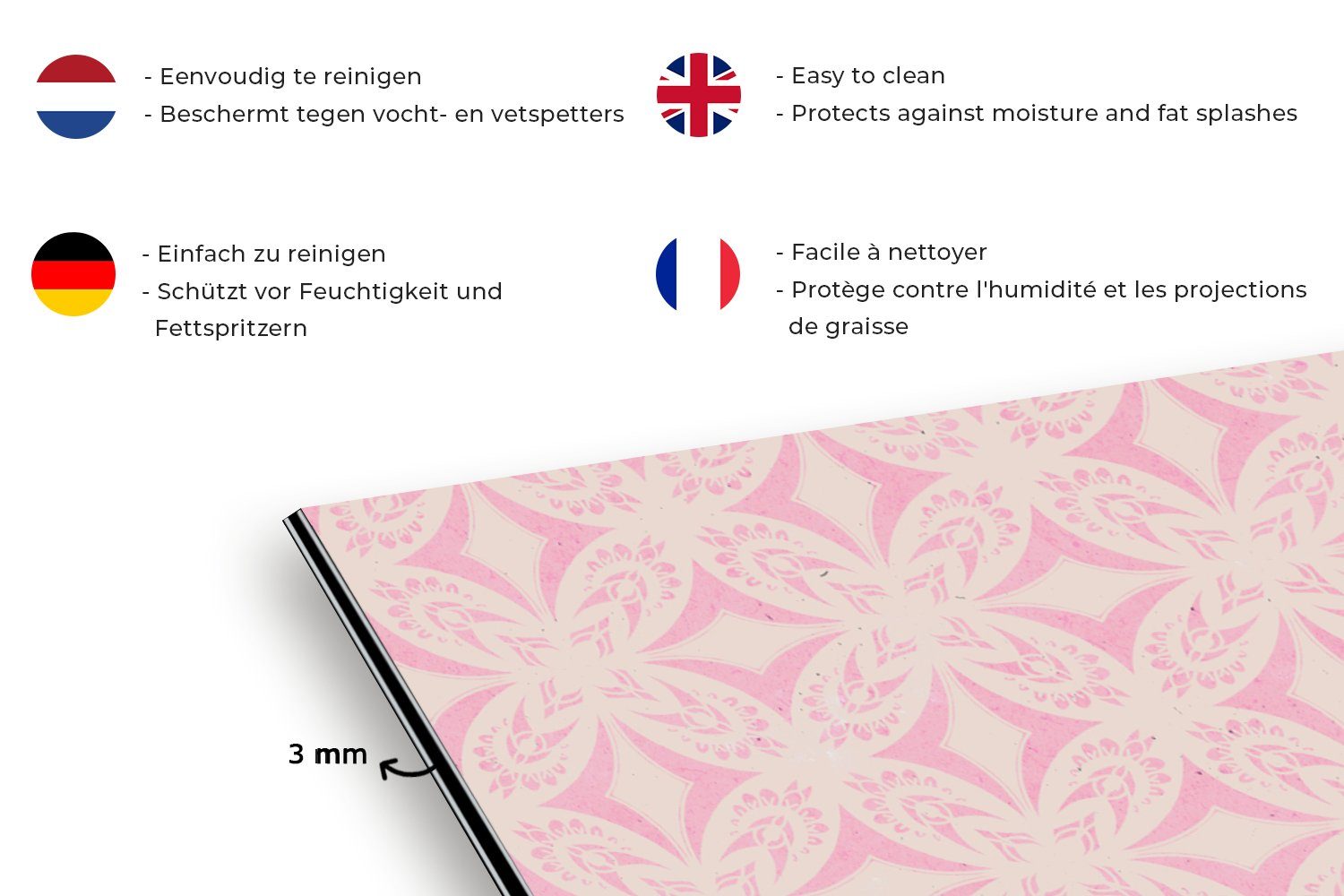 MuchoWow Küchenrückwand Muster - Formen Küchen (1-tlg), - 60x30 und Wandschutz, cm, für Fett Rosa, - Beige gegen Schmutzflecken