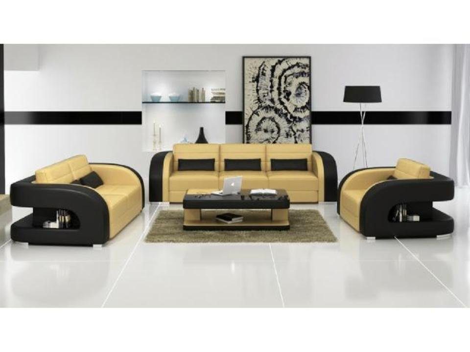 JVmoebel Sofa Schwarz-weiße Designer Sofas, Made Ledersofa 3+2+1 Sofa Couch in Sofagarnitur Europe