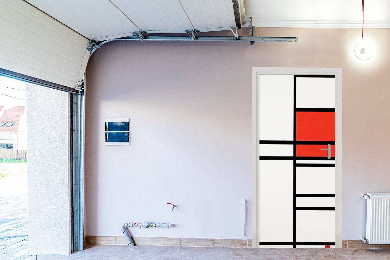 MuchoWow Türtapete Komposition mit Rot Weiß - Türaufkleber, für St), Mondrian, Fototapete 75x205 und Tür, cm (1 Piet bedruckt, Matt