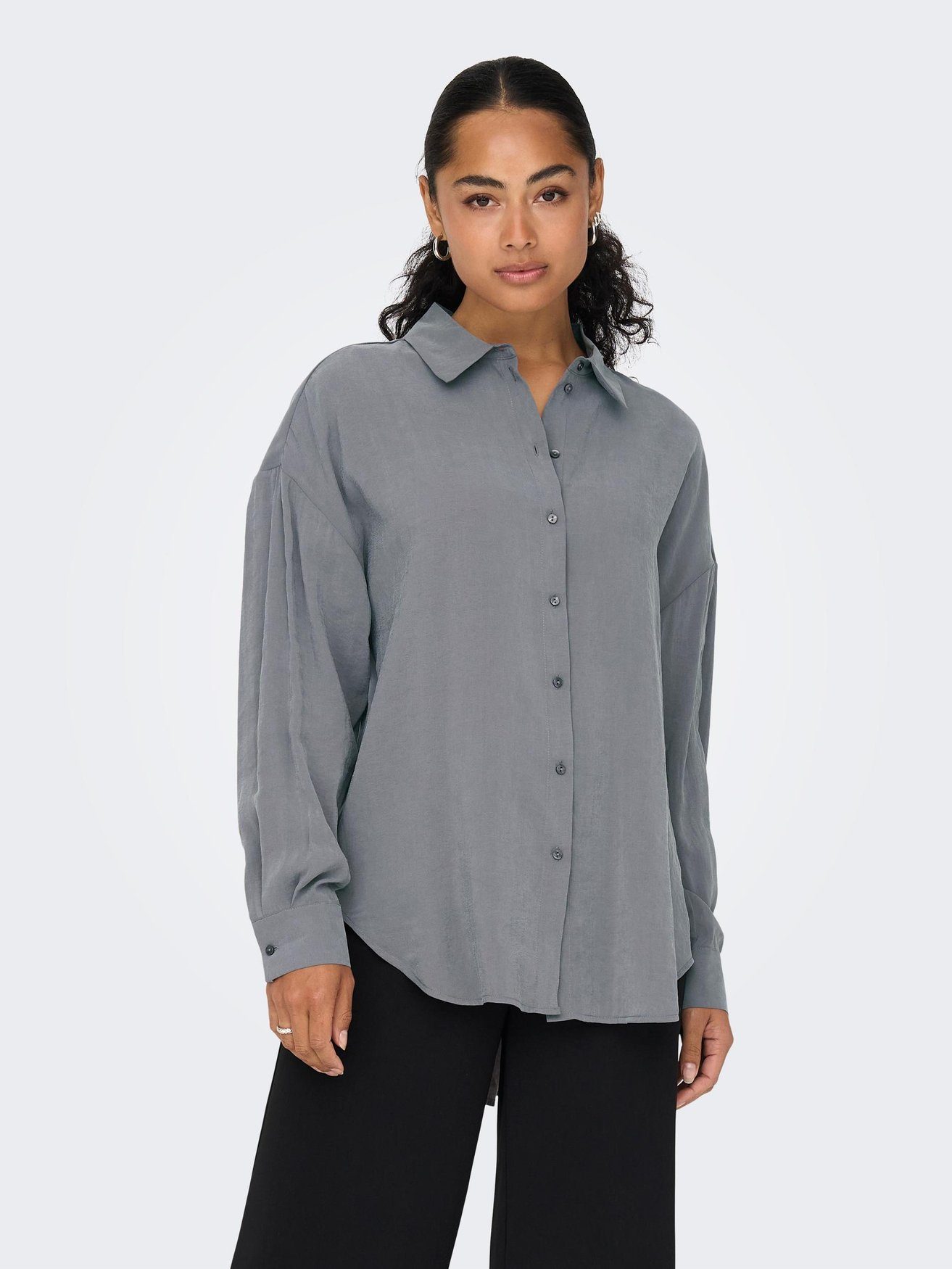 Blusenshirt 5635 ONLY Bluse Oversize ONLIRIS Weites in Shirt Langarm Grau Hemd