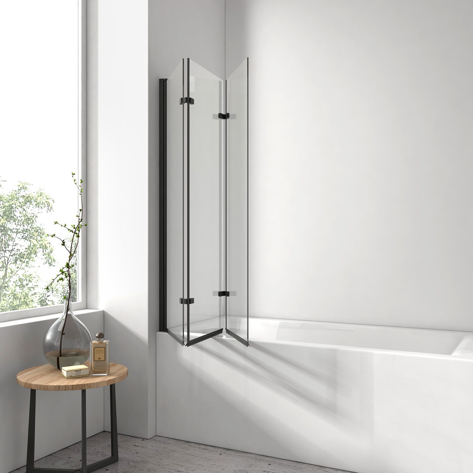 EMKE Badewannenaufsatz Badewannenfaltwand 3-teilig und 180° faltbar Duschwand für Badewanne, Einscheibensischerheitsglas, (Set), 3-teiligFaltbar Nano Glas