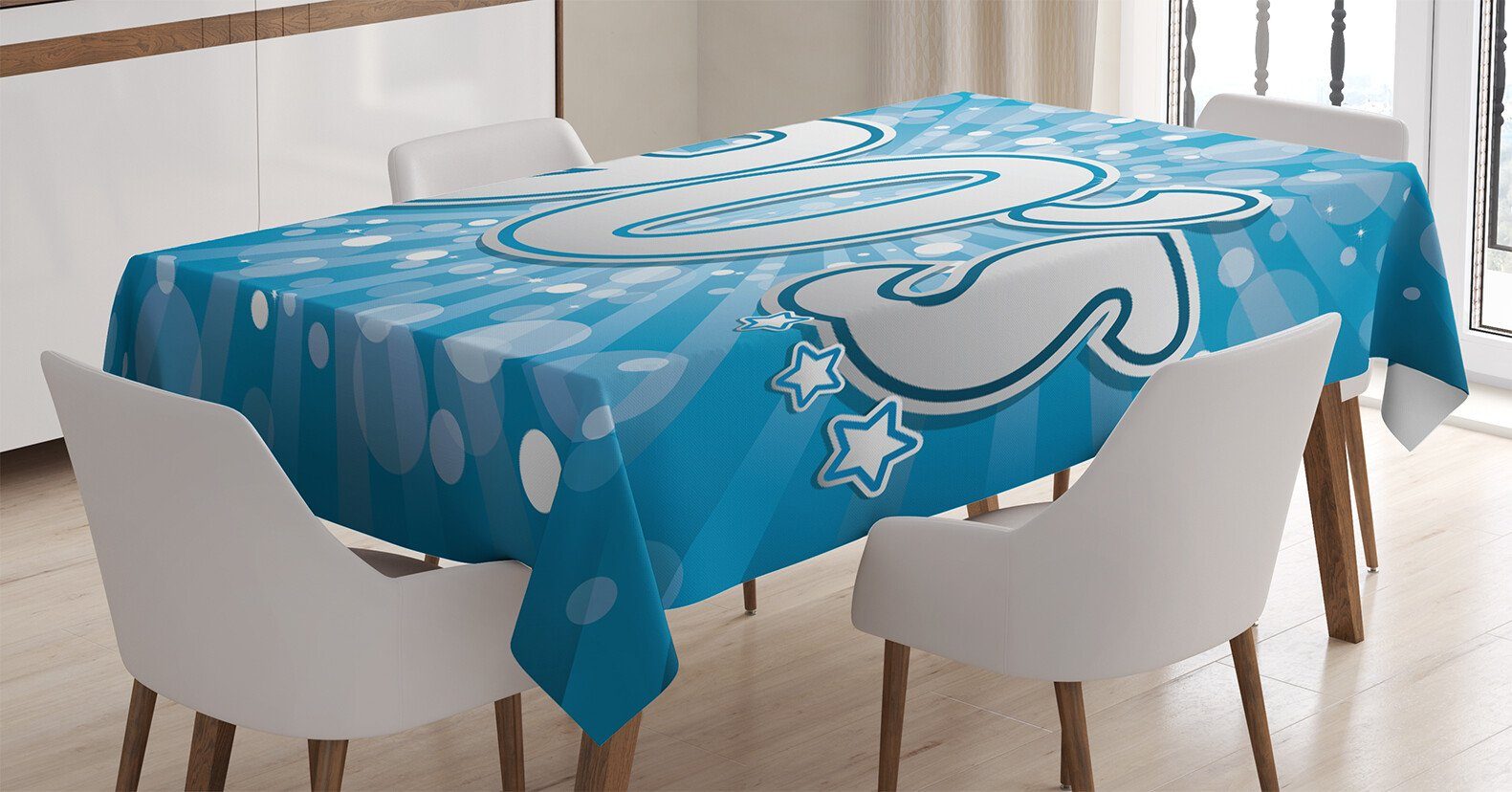 Abakuhaus Tischdecke Farbfest Waschbar Für den Außen Bereich geeignet Klare Farben, Blau 90s Pop-Art-Stern-Retro