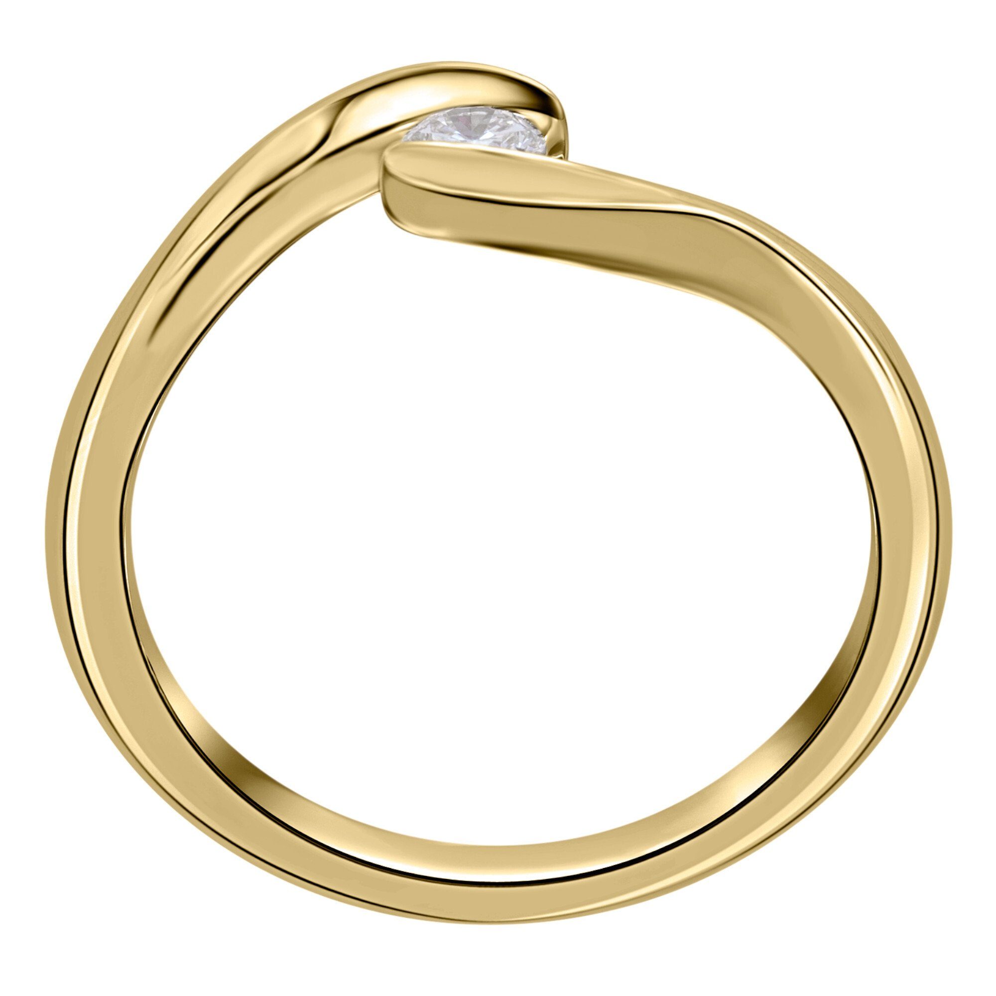ONE ct Ring Diamant aus Diamantring Spannfassung 750 Gelbgold, Schmuck ELEMENT Damen 0,20 Brillant Gold Spannfassung