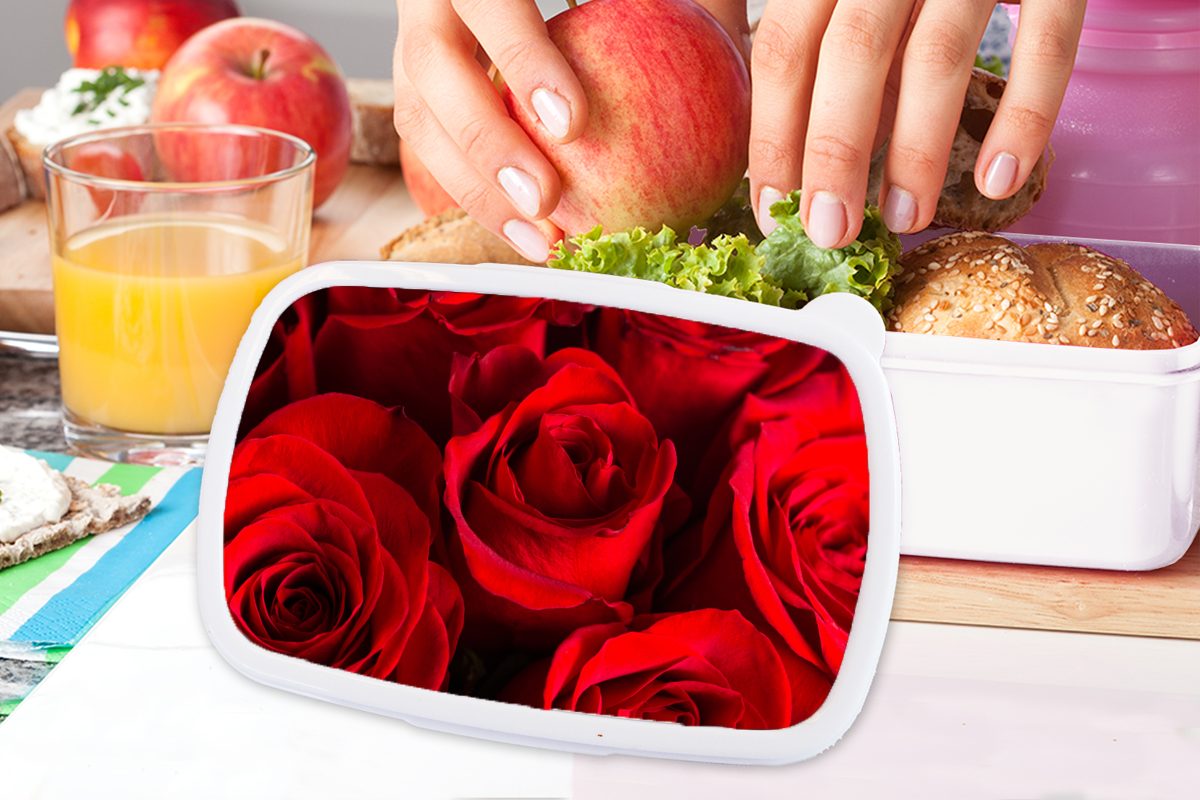 Brotbox Lunchbox und Erwachsene, Jungs Kinder Mädchen Rosen Rot (2-tlg), - Blume, für - Kunststoff, Brotdose, MuchoWow für weiß und