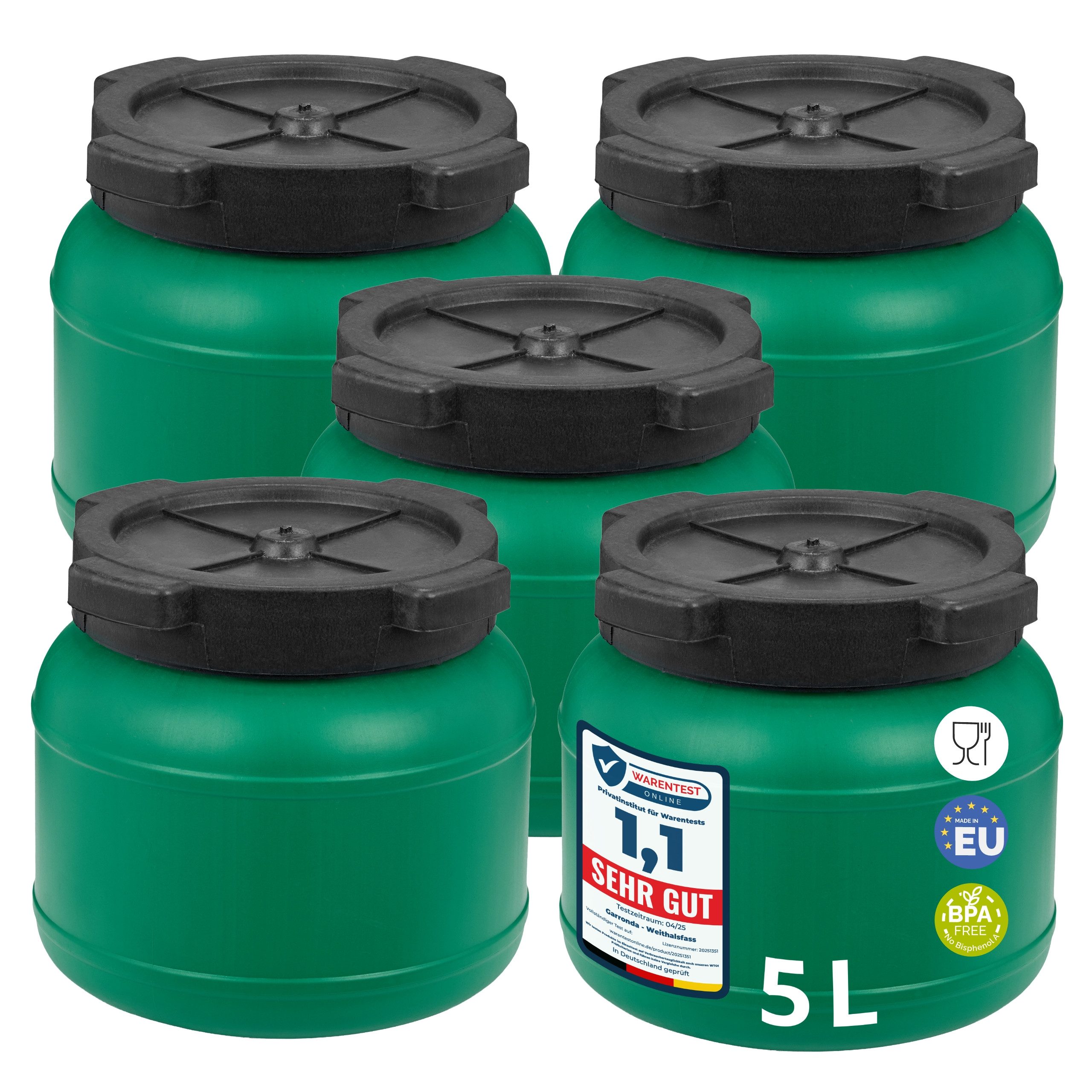 Garronda Regentonne Set 5 Liter Futtertonne BPA-frei Universalfass Fass GD-0125, 5 l, (5-tlg), BPA-Frei