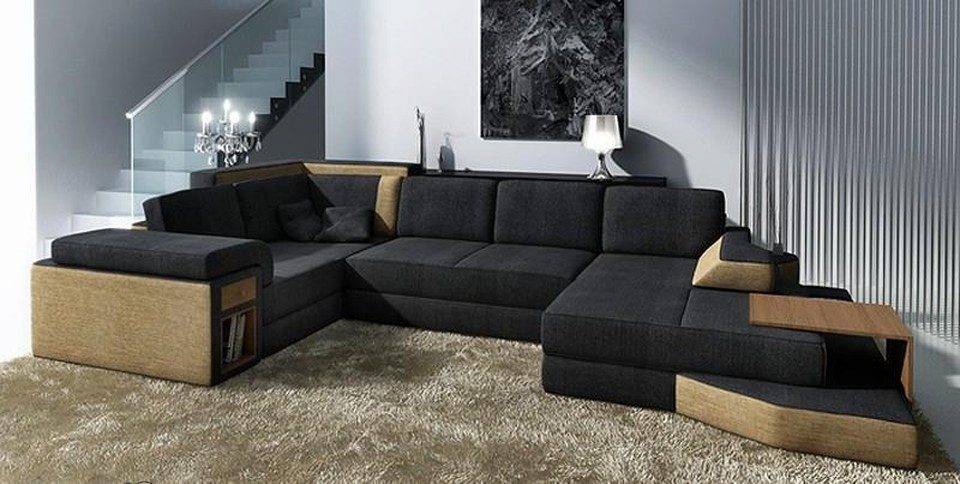 Xlmoebel Wohnlandschaft XXL U-Form Sofa mit USB-Anschluss in zweifarbiger Ausführung, Wohnlandschaft 3 Teile, Made in Europa