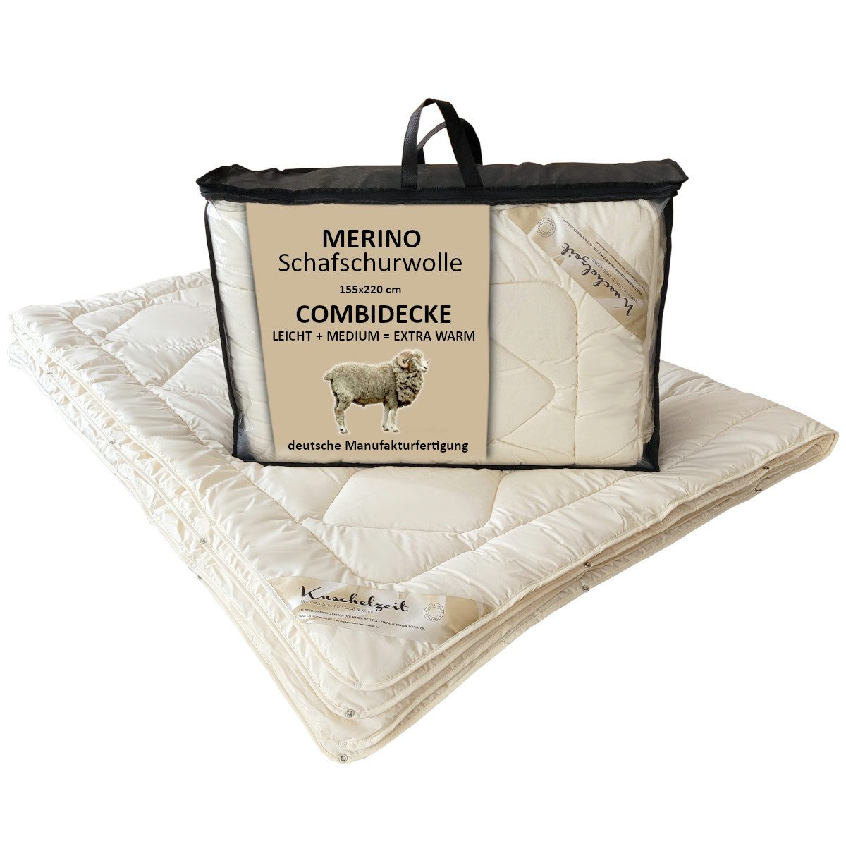 Meivita Naturhaarbettdecke Merino Vierjahreszeitendecke Combi Decke 4-Jahreszeitenbett, Füllung: 100% Merino Schafschurwolle, Bezug: 100% Baumwolle, Bettdecke Hergestellt in Deutschland