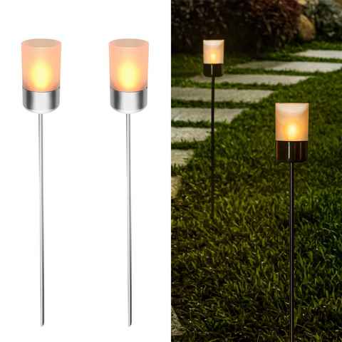 Navaris LED Gartenleuchte 2x LED Solar Gartenfackel - 9,1x91cm - Kerzenschein-Effekt
