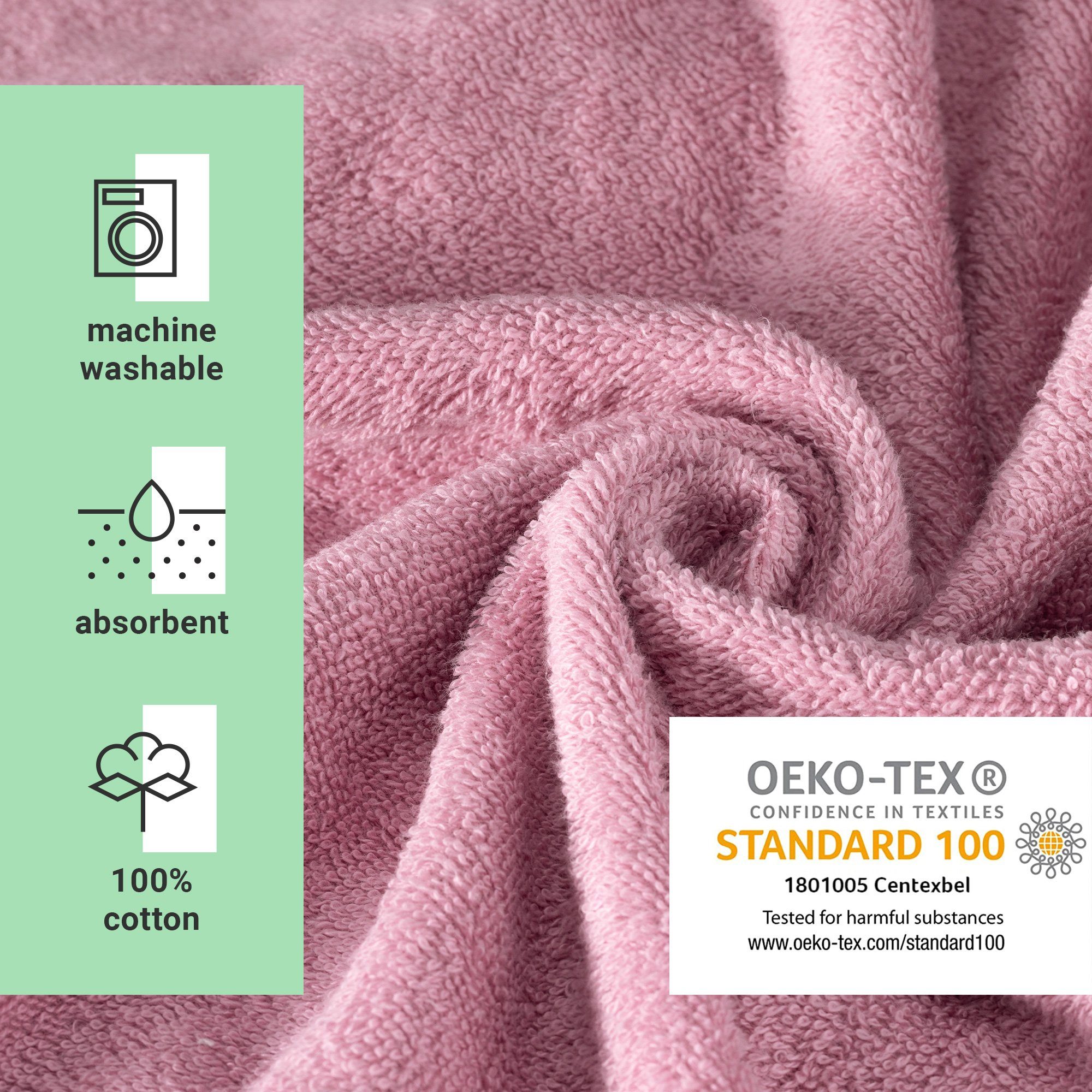 Baumwolle aus 100% Unisex-Bademantel Erwachsene Unisex Badeponcho für HOMELEVEL Kapuze, Baumwolle mit Altrosa