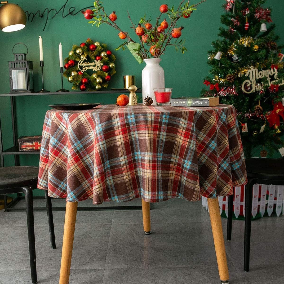 120cm Tischdekoration FELIXLEO Kariert Tischdecke Weihnachten Tischdecke Runder Rot