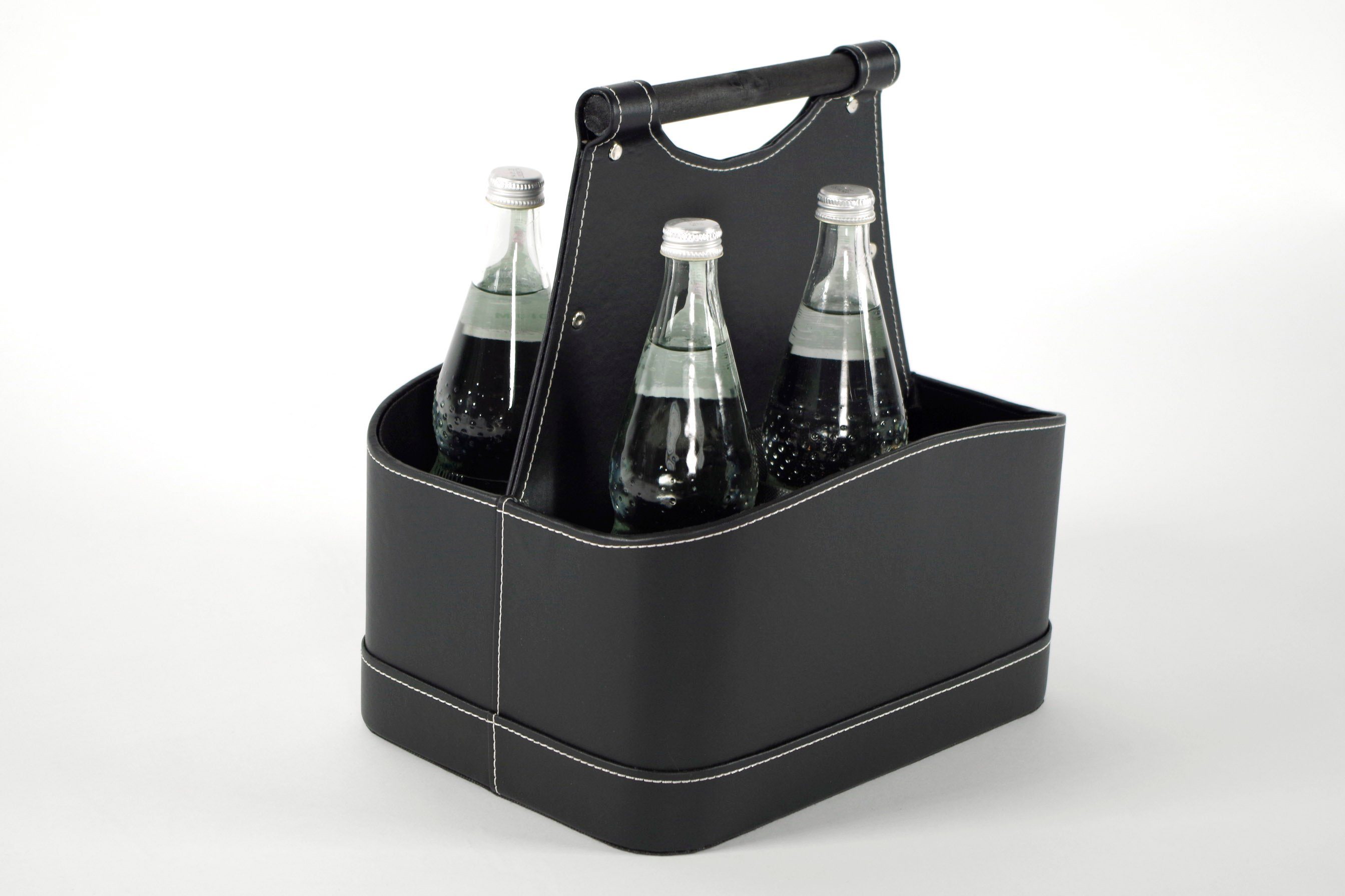 Kobolo Flaschenkorb schwarz 6 Flaschenträger Kunstleder aus - Flaschen
