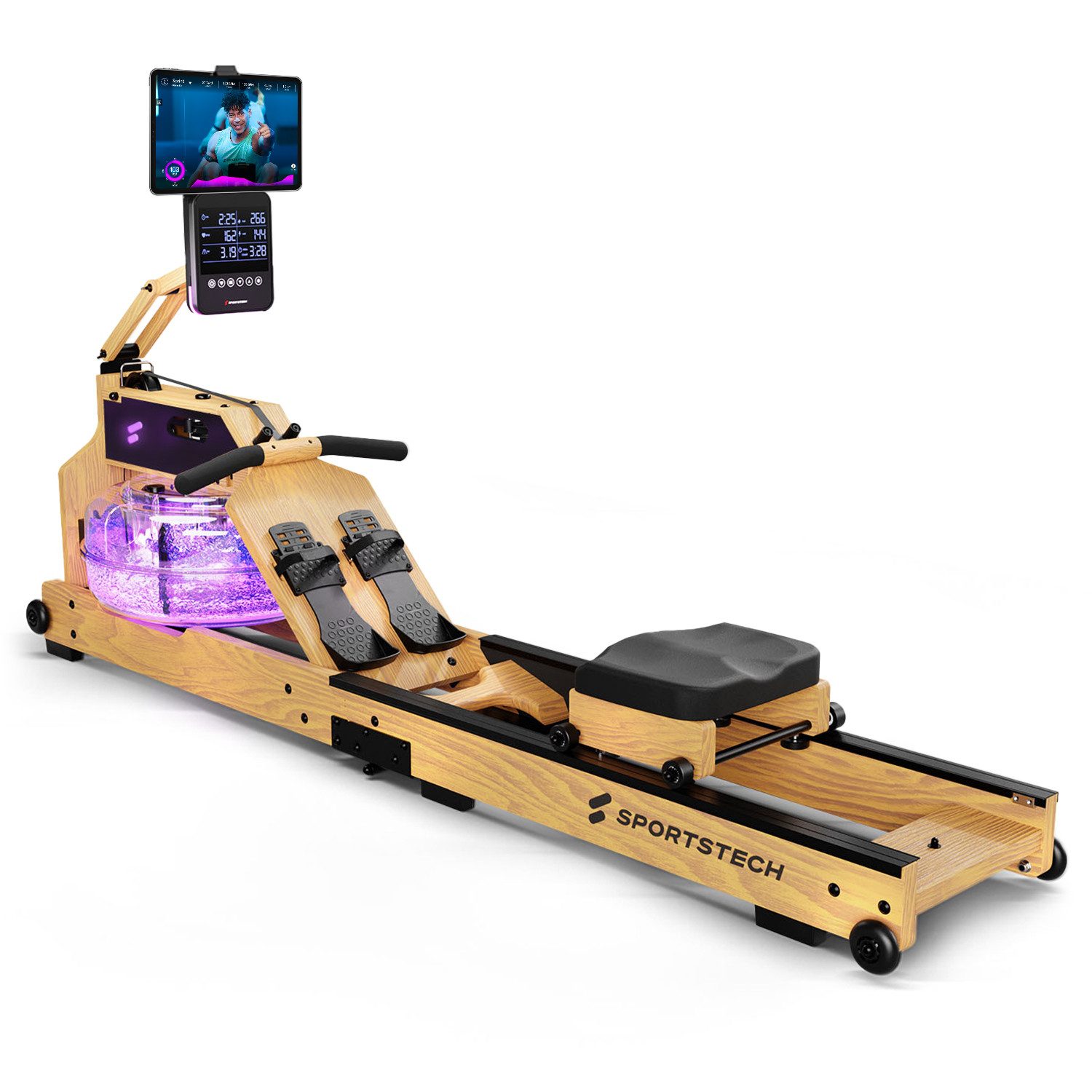 Sportstech Rudergerät WRX1000, Moderne LCD-Anzeige, LED-Feedback, Klappbar