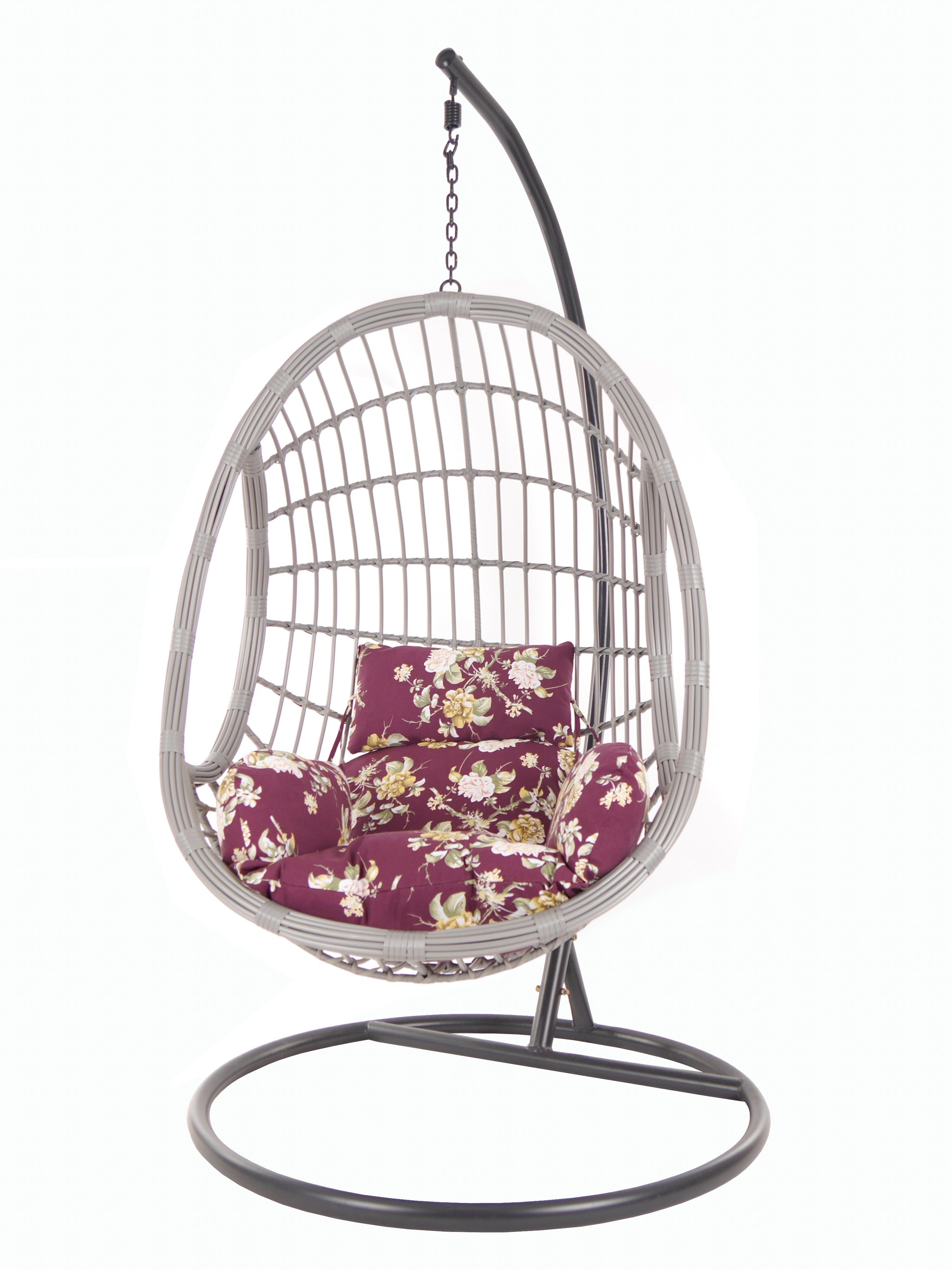 KIDEO Hängesessel Chair, Hängesessel lightgrey, PALMANOVA Loungemöbel, (3905 und gemustert Swing mit Gestell Kissen vino tinto)