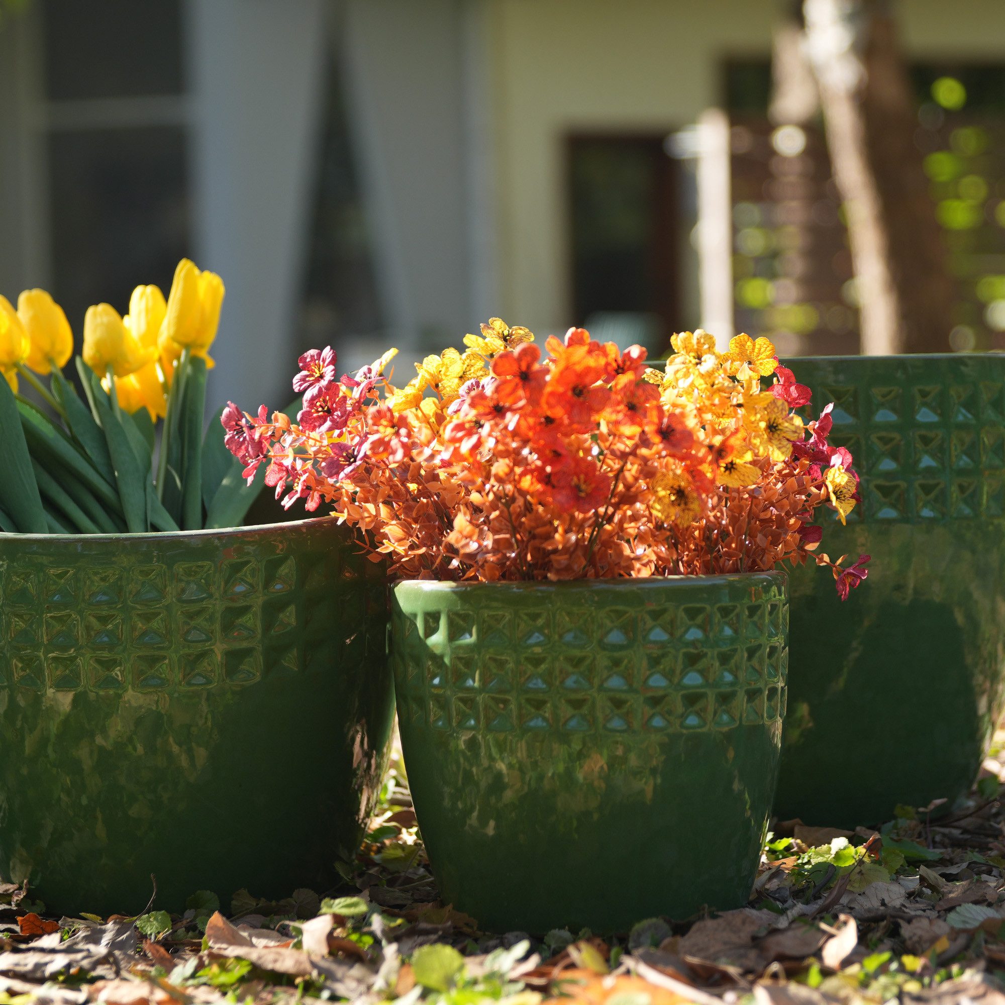 Rolipo Blumentopf groß Keramikpflanztopf-Set, handgemacht & atmungsaktiver Tonware (3 St., Gartendekoration), Ø 38/31/23cm, Rautenmuster, für Fensterbank & Regal & Zimmerpflanzen