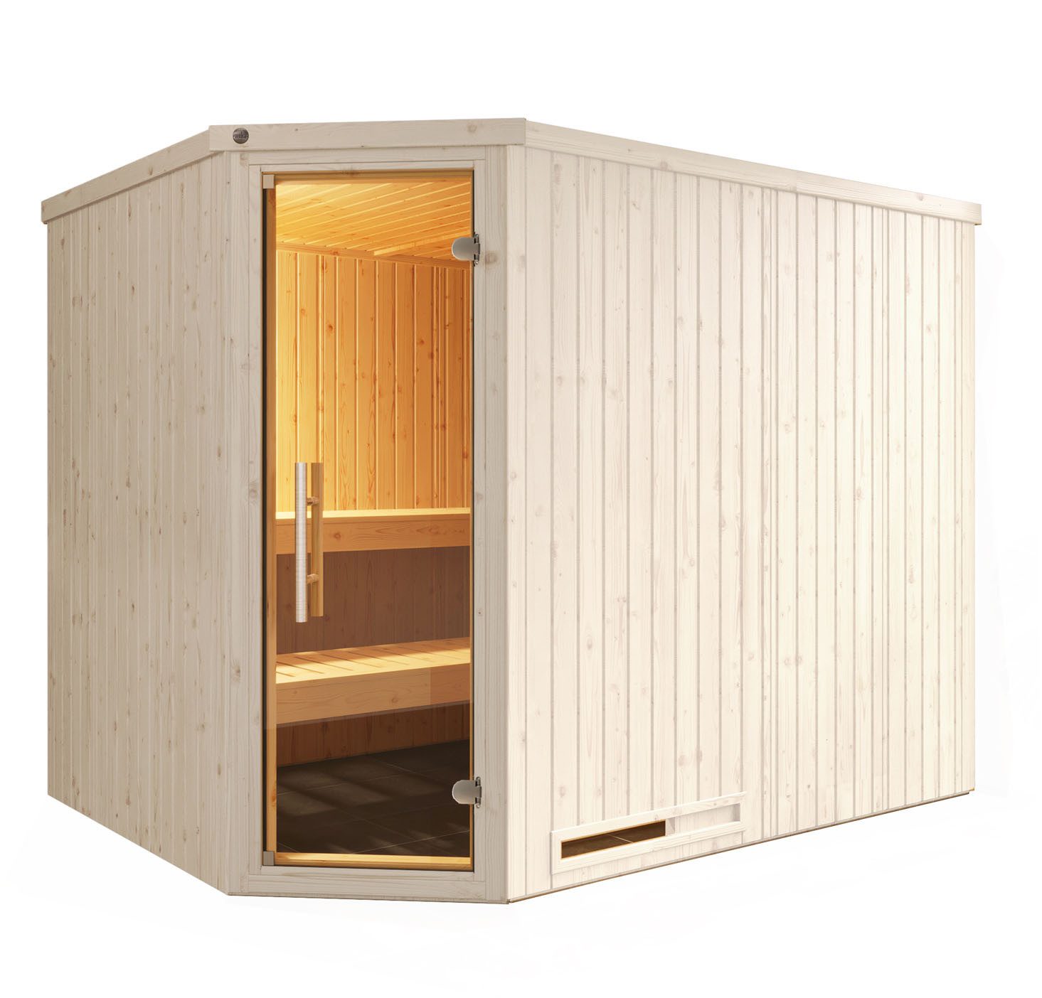 weka Sauna Element-Ecksauna VARBERG 4, BxTxH: 244 x 194 x 199 cm, 68 mm, vorgefertigte Elemente, moderne Ganzglastür