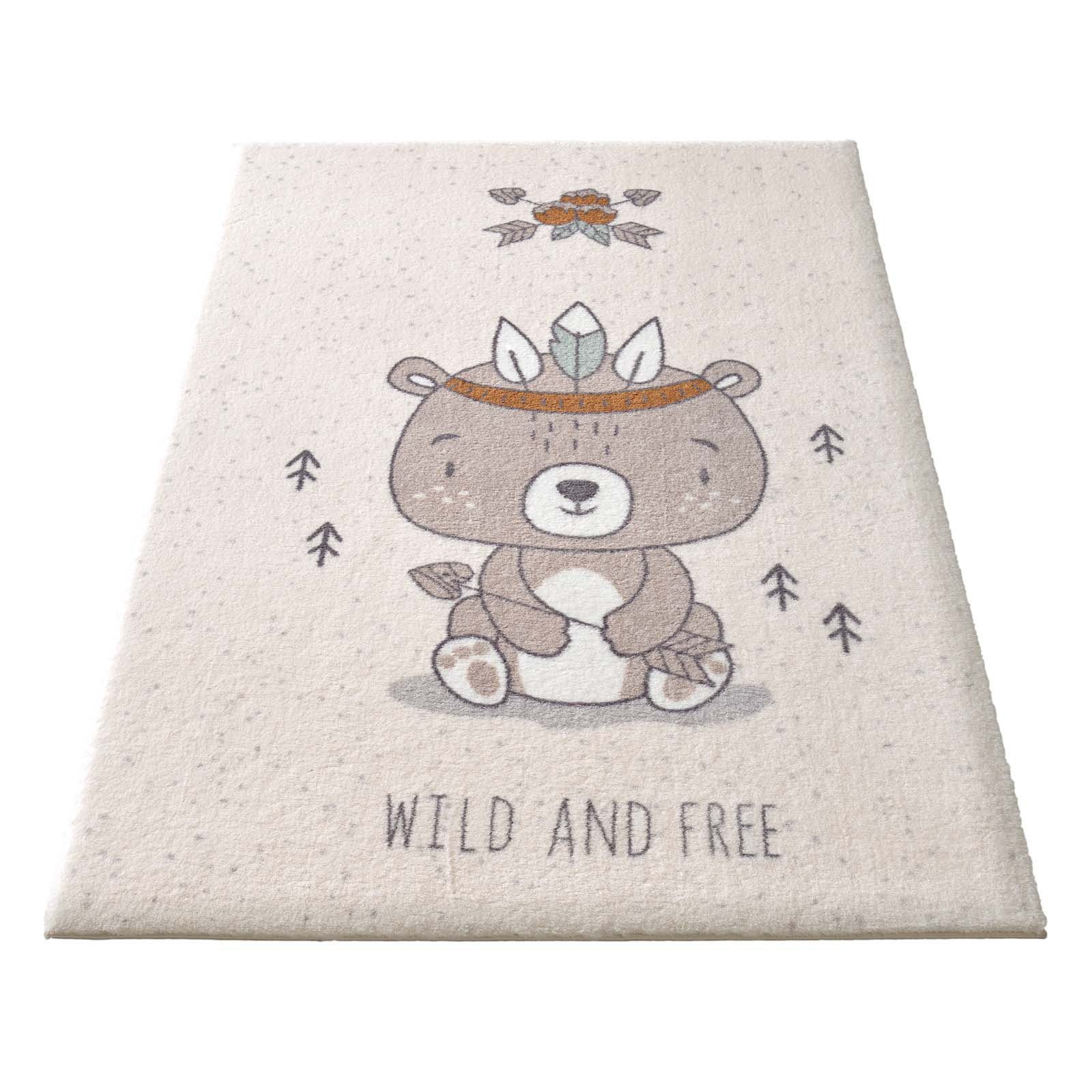 TaraCarpet Kinderteppich Kinderzimmerteppich Soft Kids kuschelig weich in verschiedenen Designs, rechteckig, Höhe: 18 mm, Wild and Free hell Kinderzimmer Babyzimmer Junge Mädchen 80X150