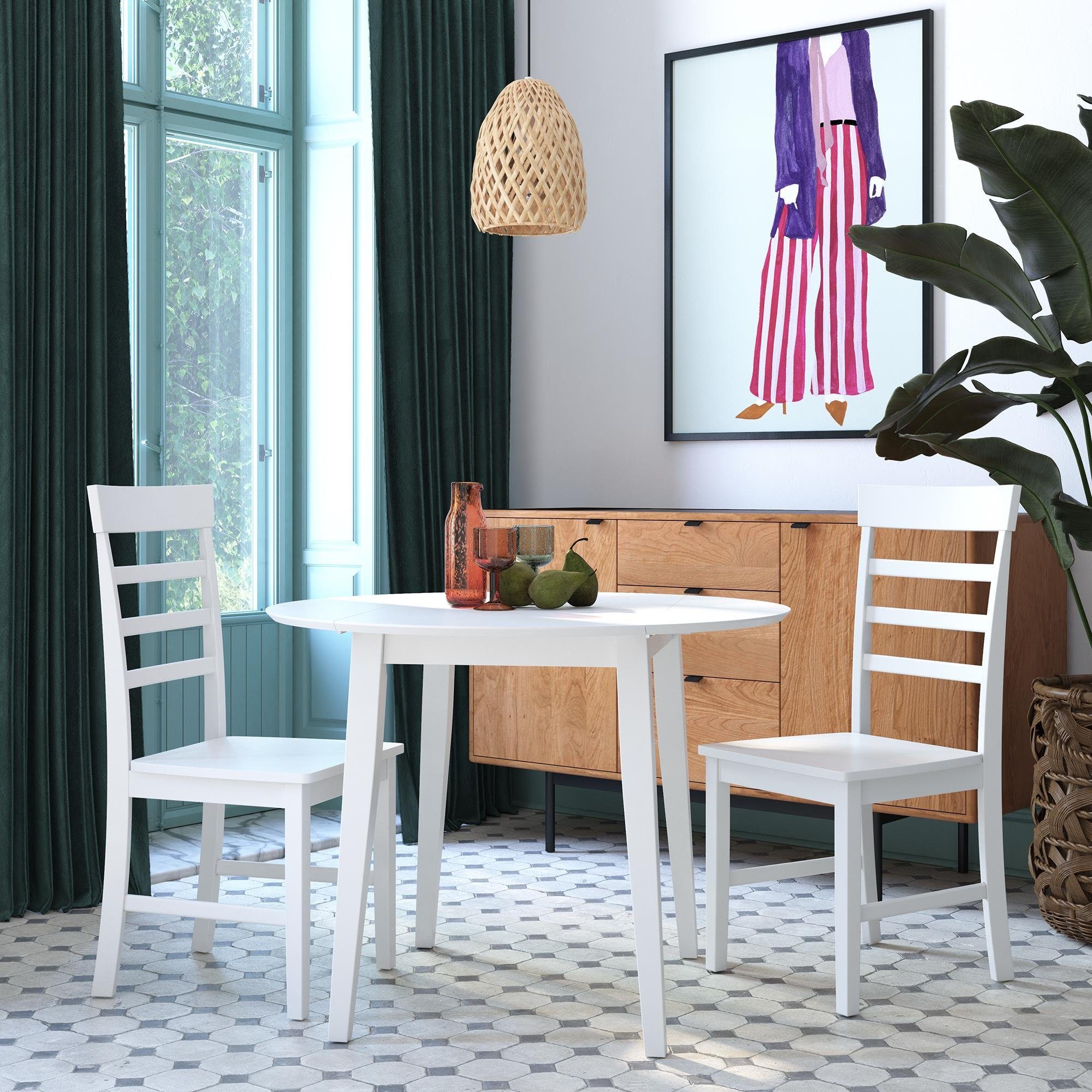 Esszimmer-Set Esstisch mit 2 2 weiß Landhaus runder Stil Esszimmerstühlen loft24 im Brooks, Esstisch 3-St., (Set, 1 Esszimmerstühlen), mit
