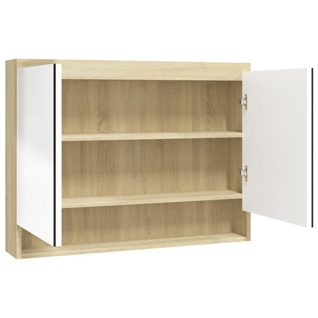 vidaXL Badezimmerspiegelschrank Spiegelschrank fürs Bad 80x15x60 cm MDF Weiß und Eiche-Optik