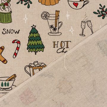 SCHÖNER LEBEN. Tischdecke Weihnachtstischdecke Christmas Doodle natur bunt div. Größen, handmade