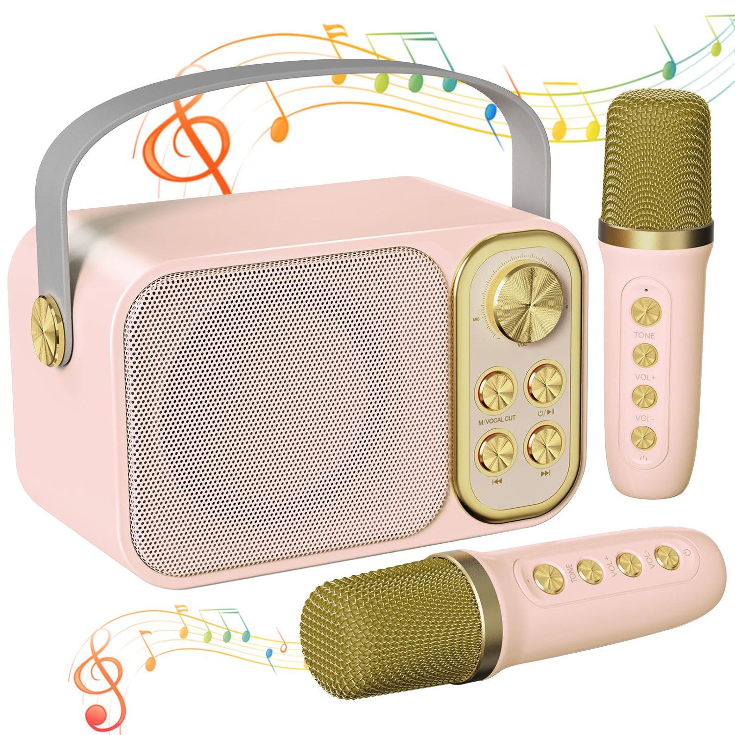 MOPUEA Mikrofon Karaoke Maschine mit 2 Микрофоныn Bluetooth-Lautsprecher (Mini Karaoke Anlage mit 7 Stimmeffekten), Perfekt für Partys und Geburtstage