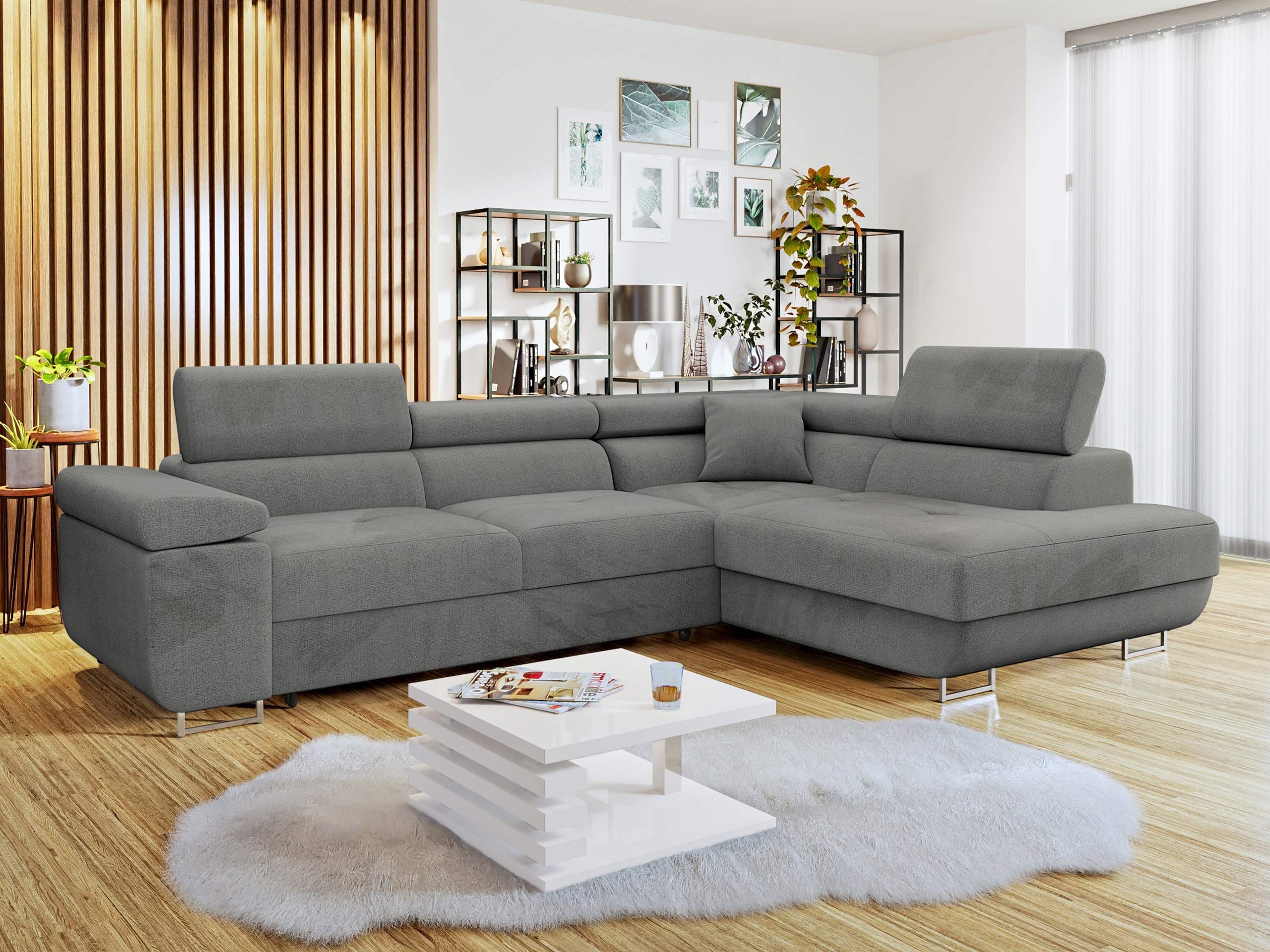 MIRJAN24 Ecksofa Torezio, mit Bettkasten und Schlaffunktion, Einstellbare Kopfstützen, 274x203x70-90 cm