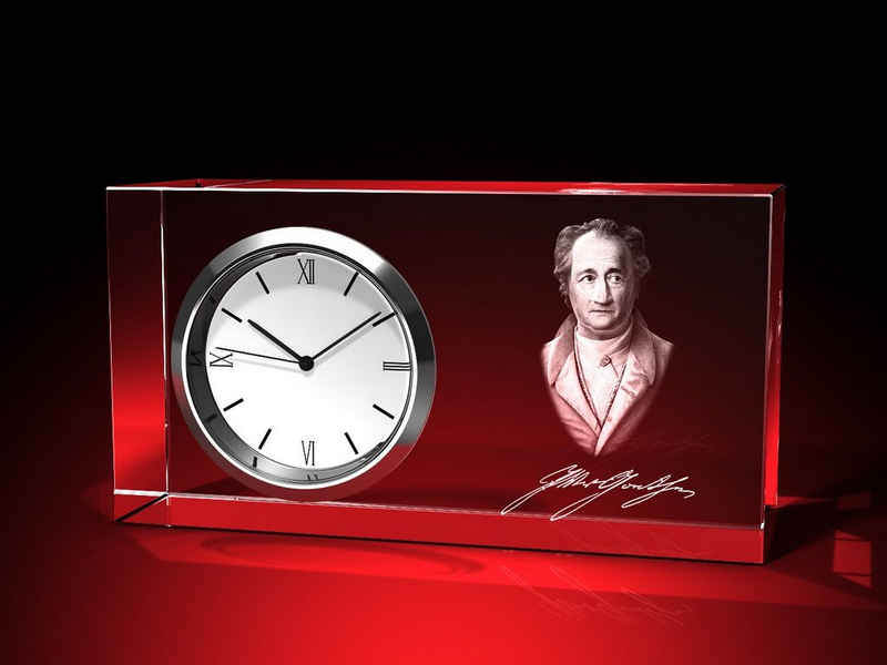 GLASFOTO.COM Tischuhr J. W. von Goethe - Uhr, Glas eckig 95 x 50 x 35 mm (B x H x T), 400 g