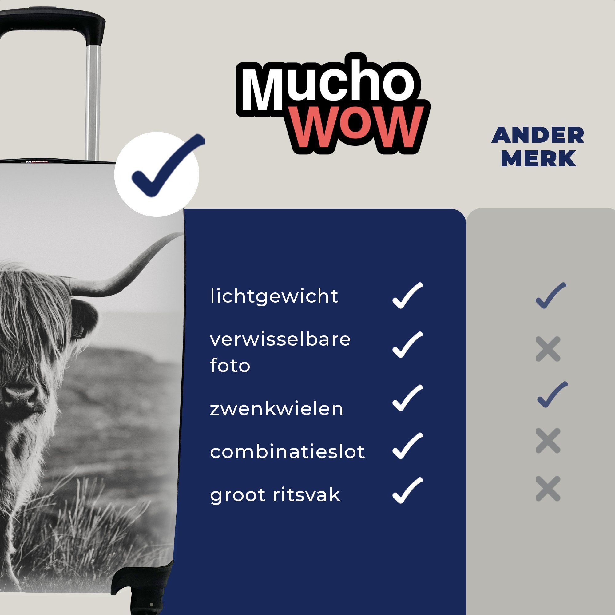 MuchoWow Handgepäckkoffer Schottischer Hochlandbewohner Reisetasche Trolley, Kühe Tiere mit Reisekoffer für Natur - Rollen, Schwarz rollen, - und, Handgepäck Ferien, - - 4