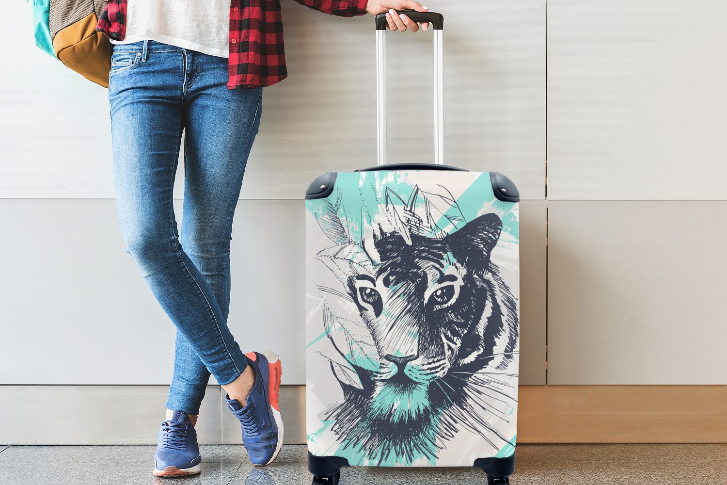 Ferien, für mit - Handgepäckkoffer Rollen, Abstrakt - Trolley, Reisekoffer MuchoWow Weiß, Reisetasche rollen, Handgepäck Tiger 4