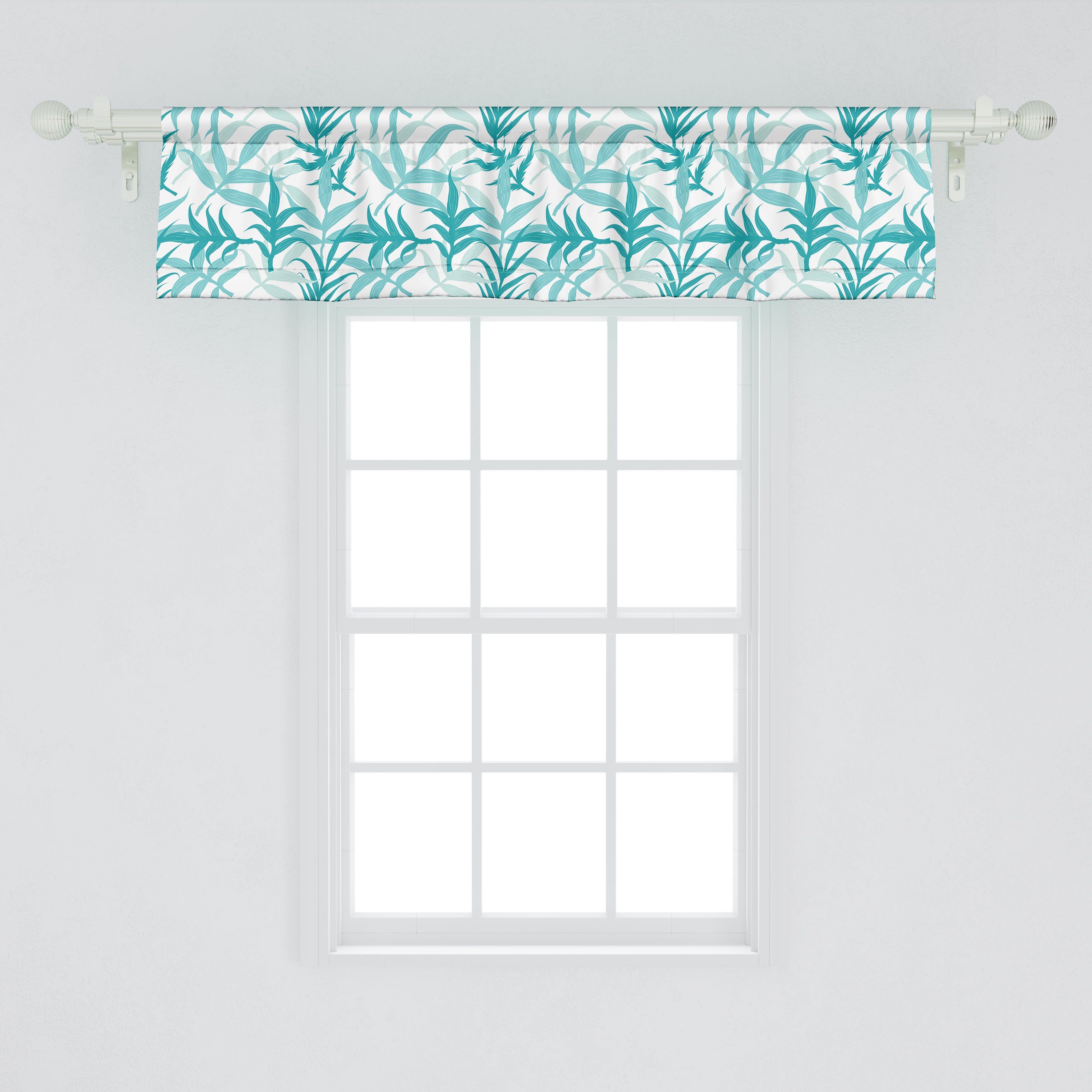Scheibengardine Vorhang Volant für Küche Tone Blumen Schlafzimmer Dekor Stangentasche, Blätter Aquatic Abakuhaus, Microfaser, mit Zweige