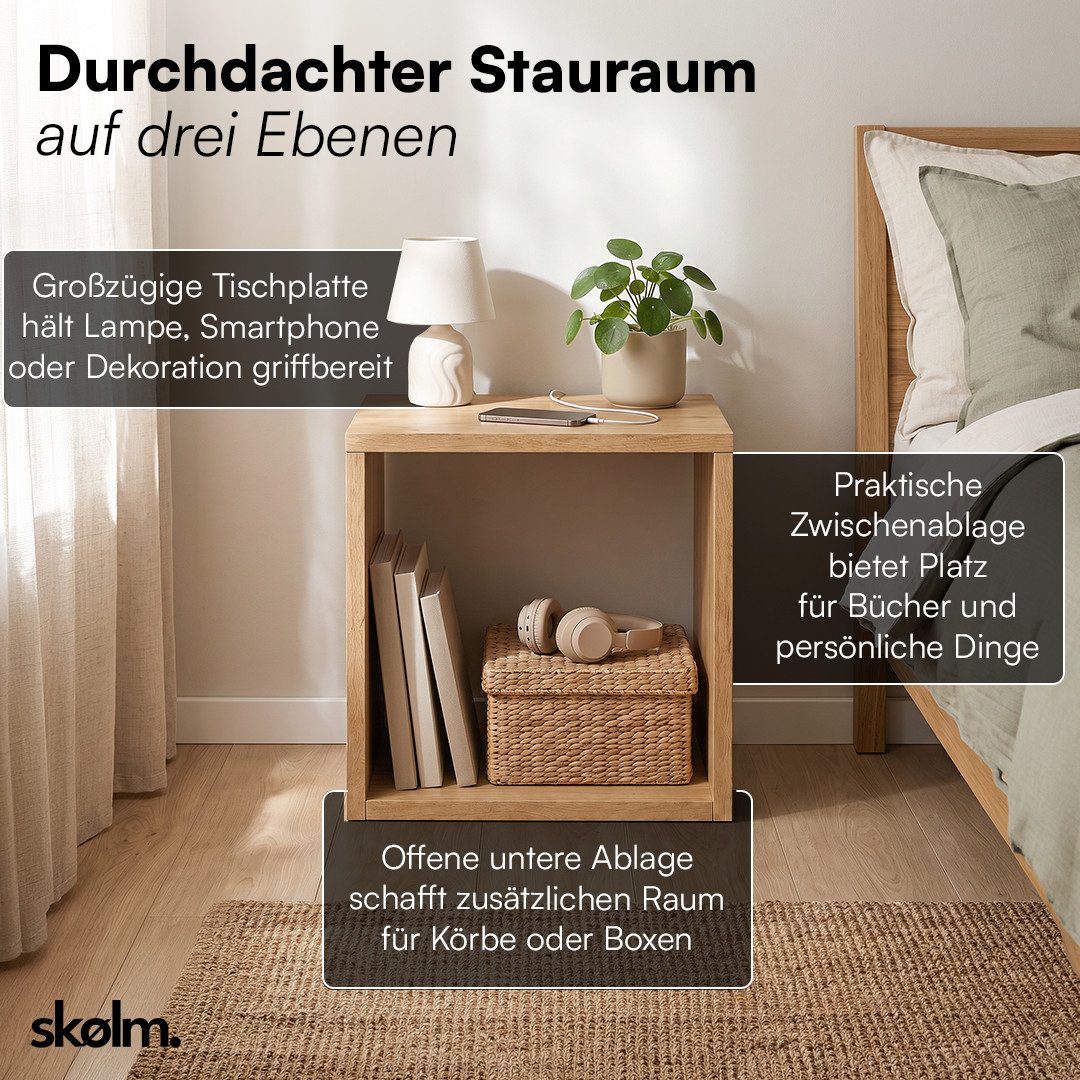 skølm Nachttisch Floki aus Eiche Massivholz (1-St), Nachtschrank offen, 40x40x40 cm – Bild 5 von 5