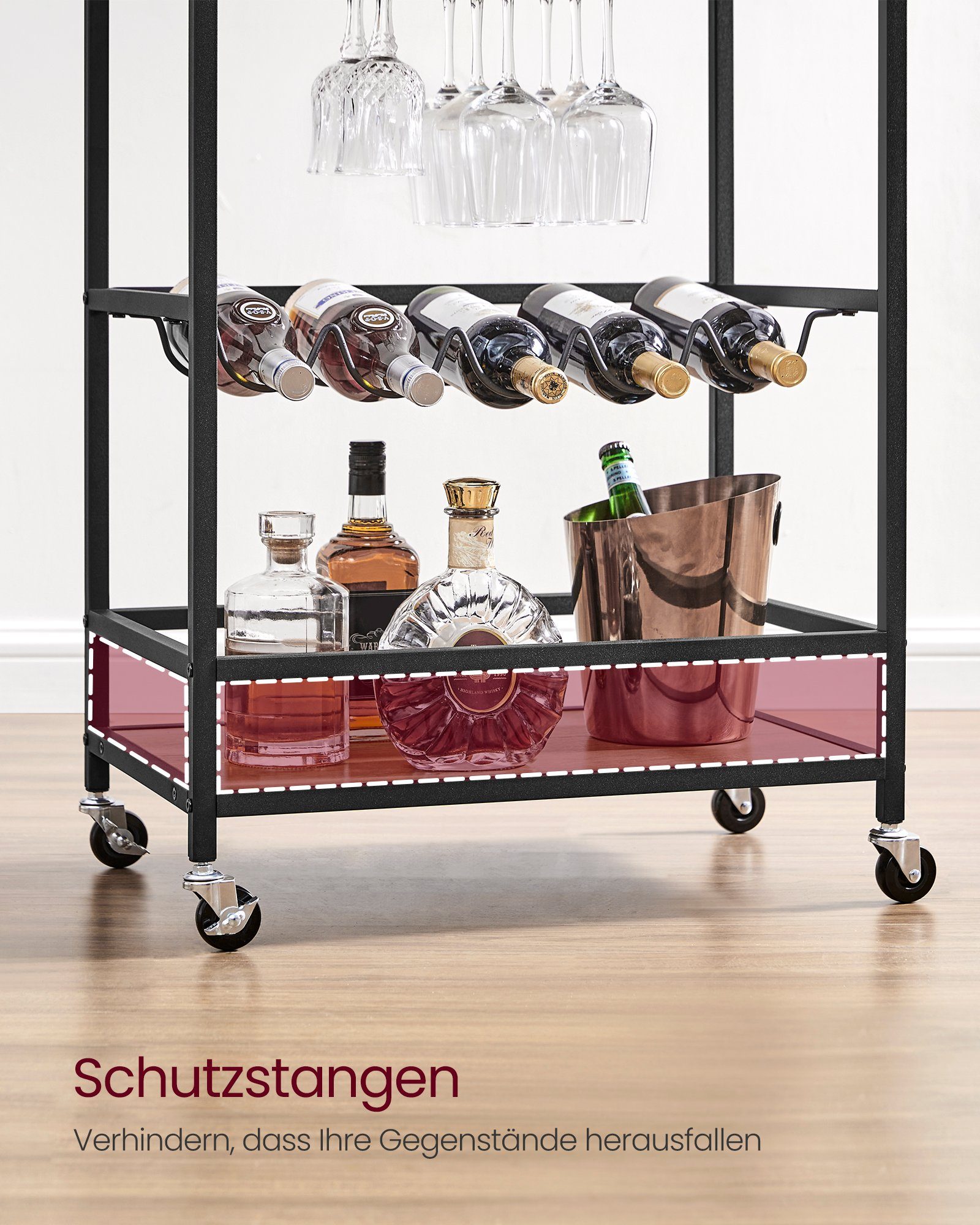 cm Weinglashalter, 82 Küchenwagen, x Türkisbraun-Schwarz 40 60 x VASAGLE Servierwagen,