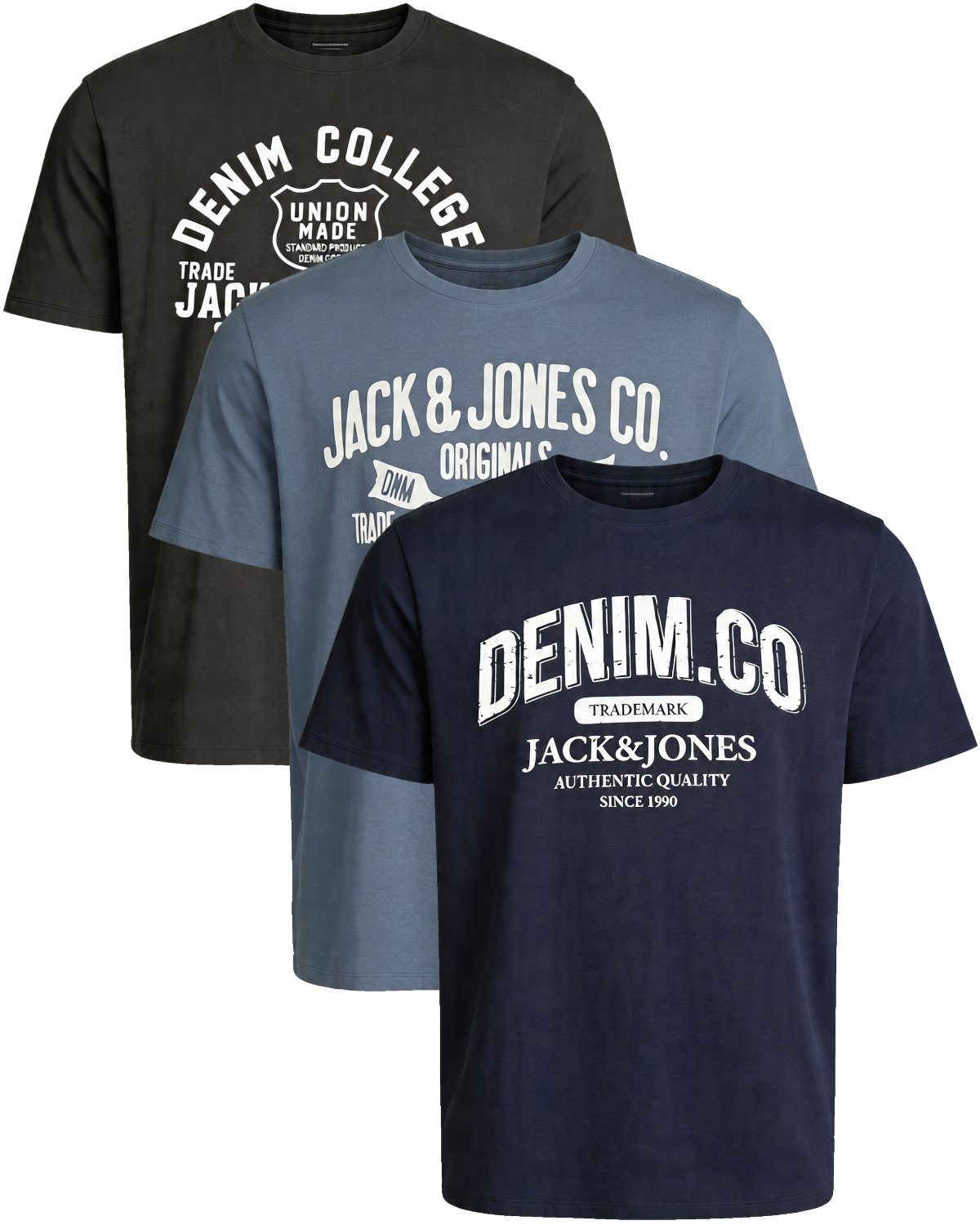 Jack & Jones T-Shirt Stilvolles Slim-Fit oder Regular Shirt mit Printdruck (3er-Pack) Printdruck