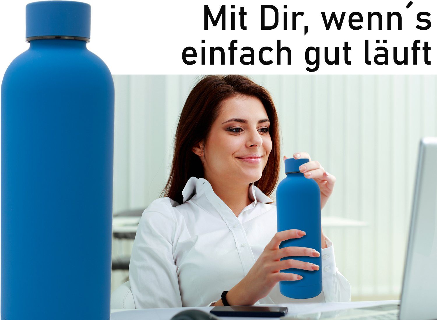 TRENDY AND NEW Isolierflasche HEISS Wasserflasche Samttasche Büro, Trinkflasche EFFECTIVE INSULATION 0,5l Blue Trinkflasche Tee Kohlensäure, für unterwegs, GRATIS Edelstahl auslaufsichere mit HIGH Classique TECHNOLOGY EISKALT, hält mit für für für für Kaffee, 14h T&N Thermosflasche Thermoskanne 500ml, Classique Sprudel-Wasser Flasche 29h &