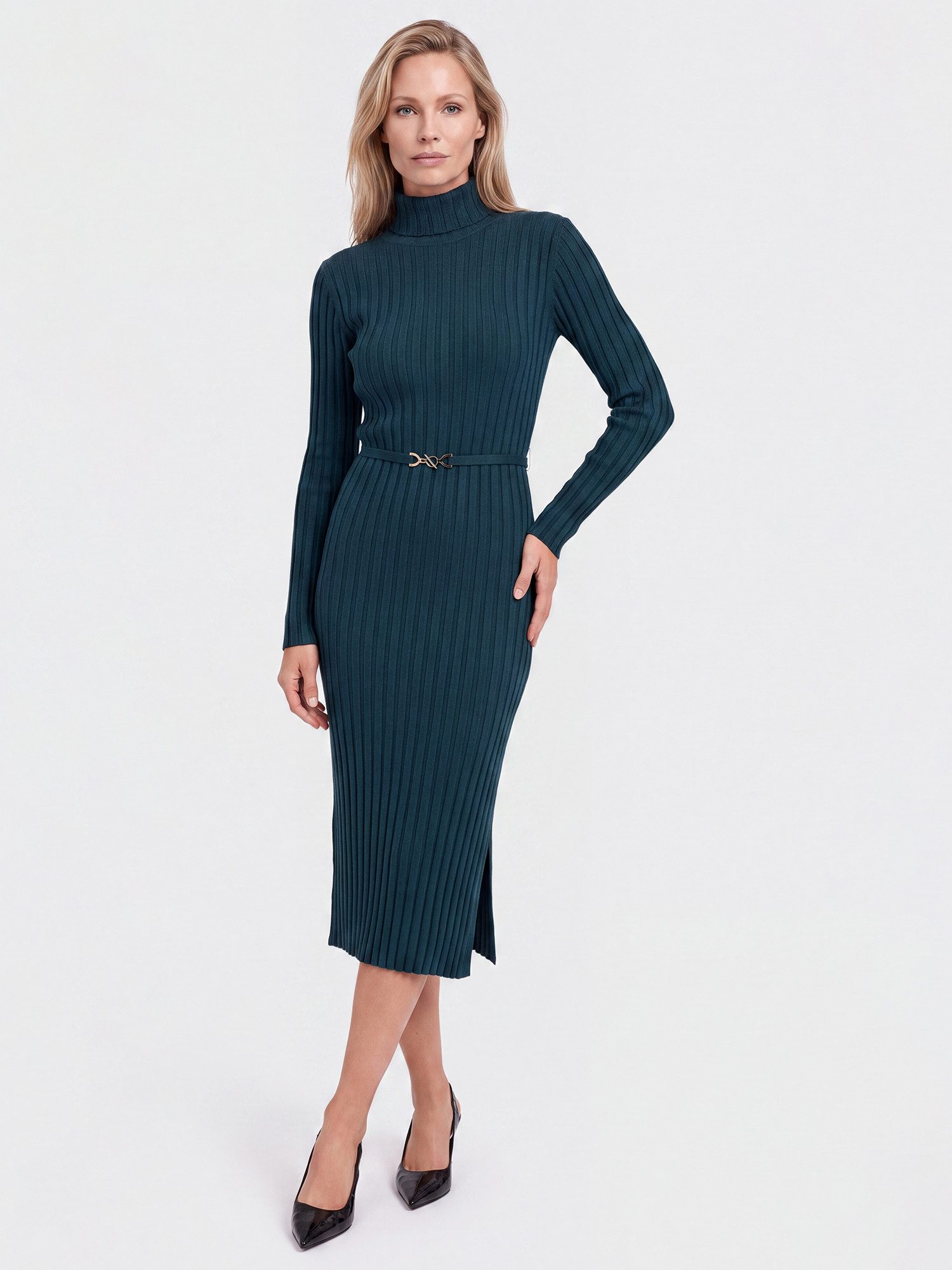 Apart Strickkleid mit Rollkragen und Strickgürtel