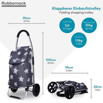 RUBBERNECK Einkaufstrolley Faltbarer, leichter Shopper, mit extra großen Rädern, 35 l, Fach für Regenschirm, Reißverschlusstasche für Geldbeutel/Schlüssel