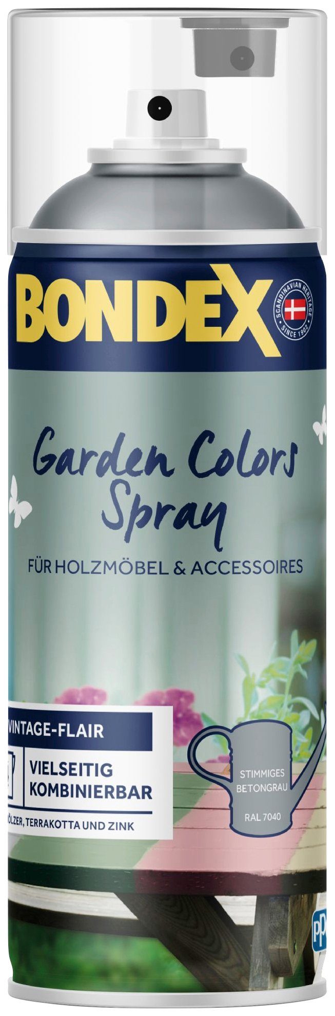 Bondex Wetterschutzfarbe GARDEN COLORS Spray, Zartes Lagunenblau, 0,4 Liter Inhalt Stimmiges Betongrau / RAL 7040