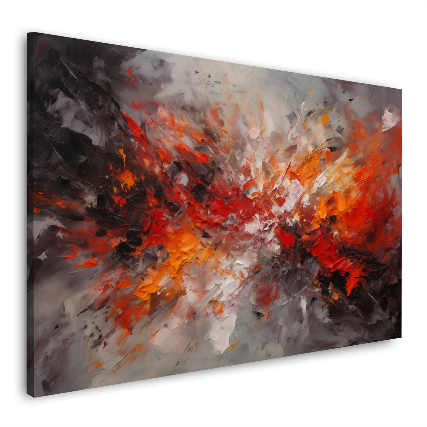 Artedinoi Leinwandbild Abstrakte Explosion rot orange schwarz Wandbild Leinwandbild Kunstdruc, Farbexplosion in Rot und Orange