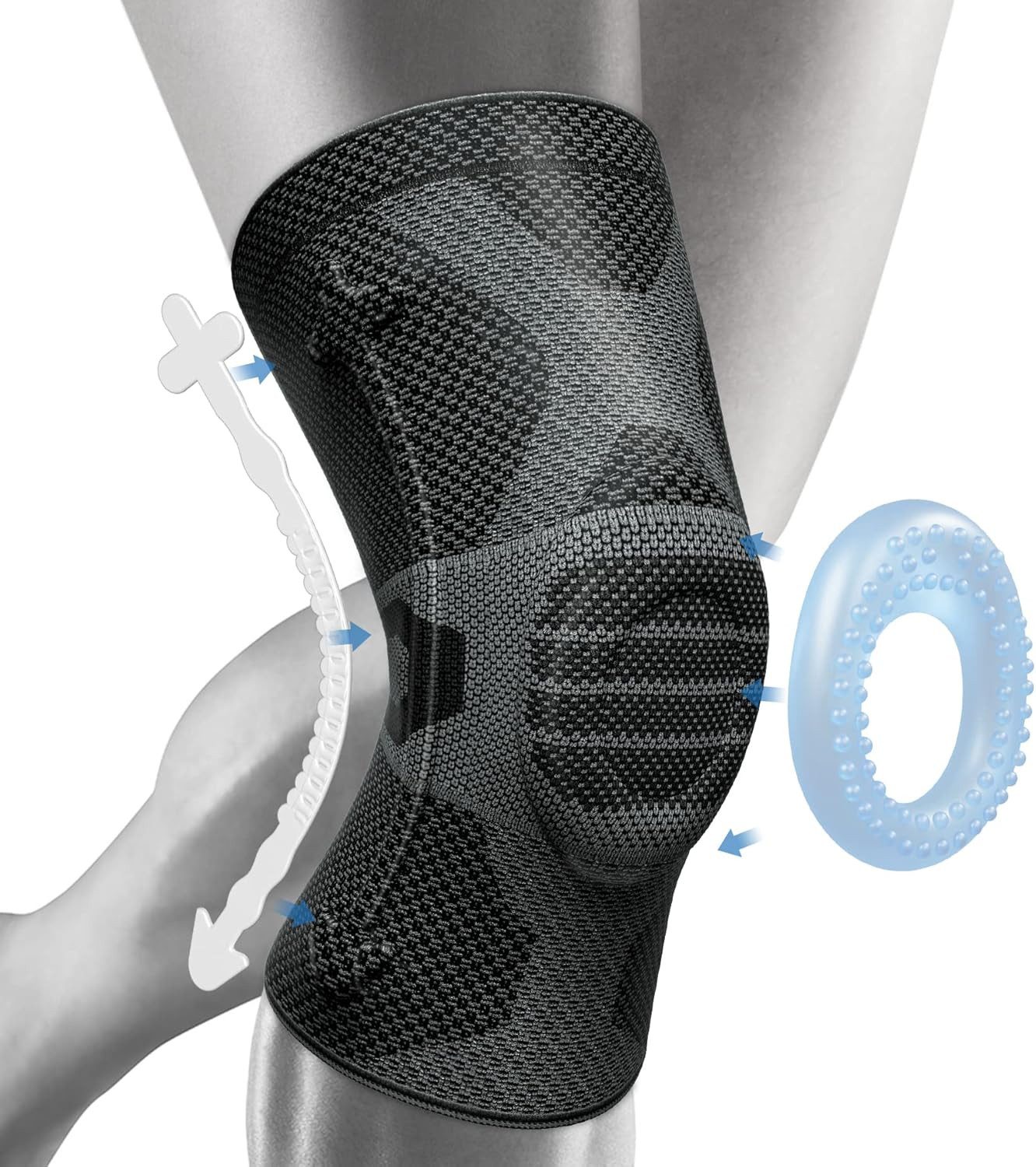 NEENCA Kniebandage Kniestütze Schwarz Stabilität Gelenkschutz Sport & Alltag (Kniebandage, Stabilisierung, Sport & Alltag, Prävention, Rehabilitation, Einzelbandage Kniegelenk, wiederverwendbar, flexibel, Komfort), Atmungsaktiv, flexibel, schmerzlindernd,