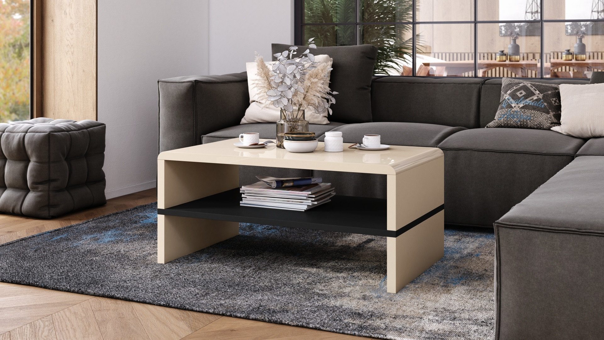 Mazzoni Couchtisch Couchtisch Rock Beige Hochglanz günstig online kaufen