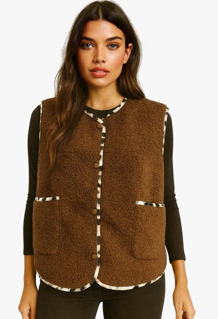 Worldclassca Fellimitatweste Worldclassca Teddy Weste Warm Kuschelig Leopar günstig online kaufen